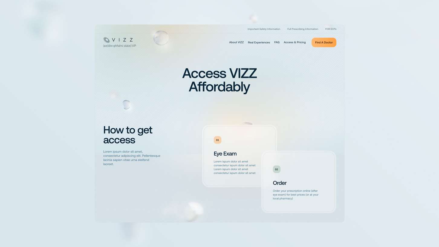 A light-themed website interface design mockup featuring bold typography, layered step-by-step instruction cards with rounded corners, and a clean navigation header with an orange "Find A Doctor" button