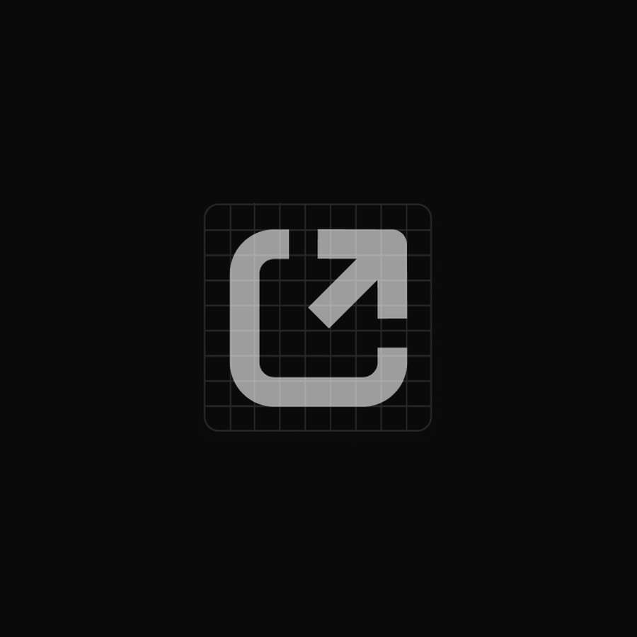 Vector line icon representing an open-in-new-window shortcut button, displayed on an overlay grid system block.