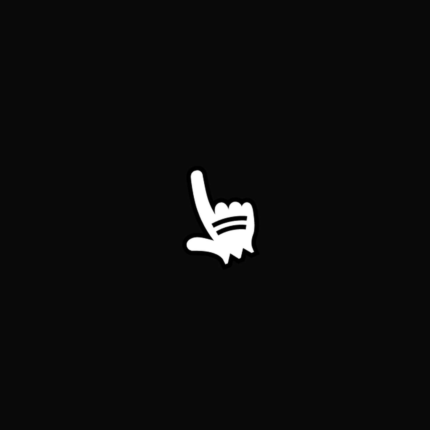 Dynamic black and white pointing hand vector icon designed in a cartoon aesthetic with thick borders and parallel graphic line accents.