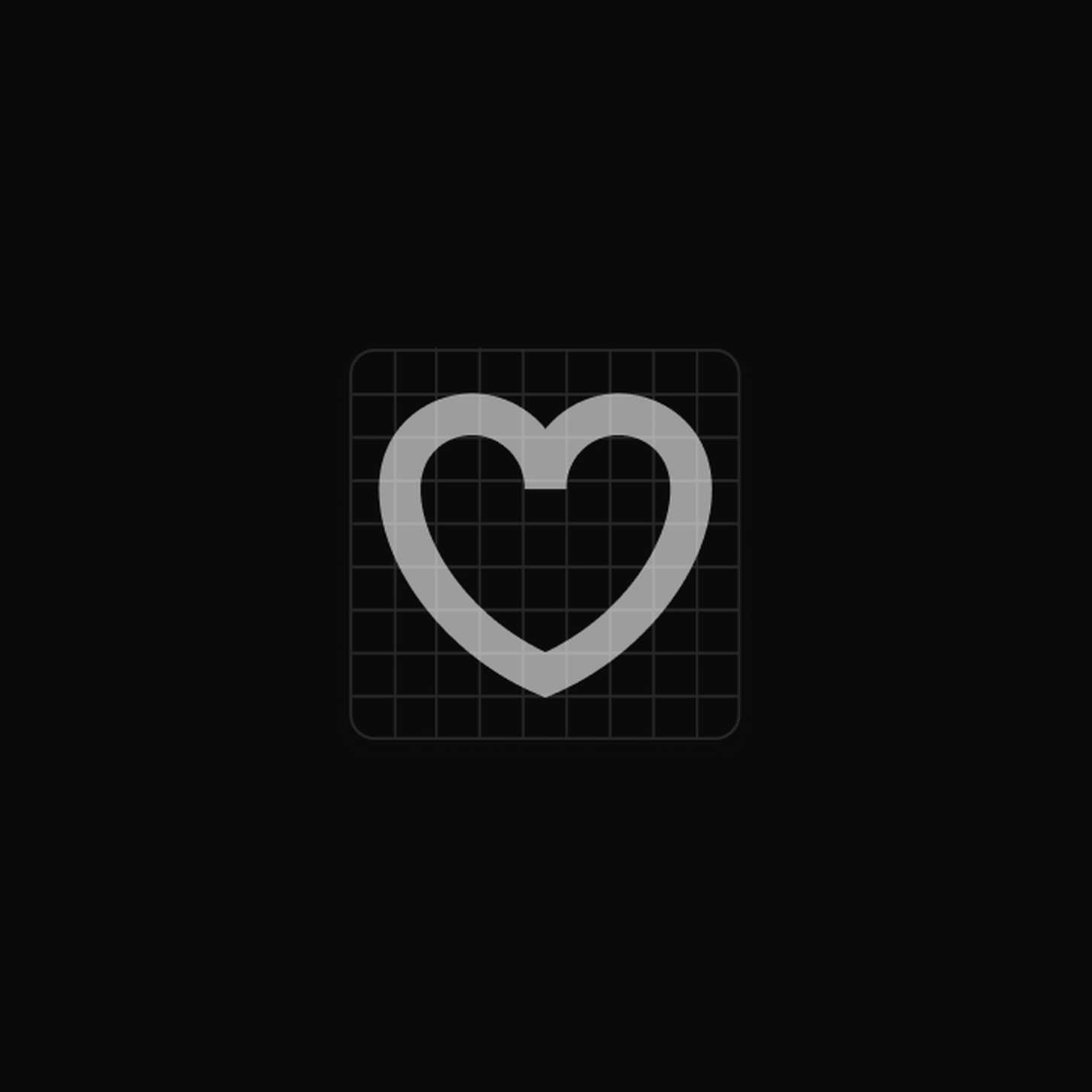 Vector design system icon asset showing a geometric heart shape mapped over a technical wireframe grid layout.