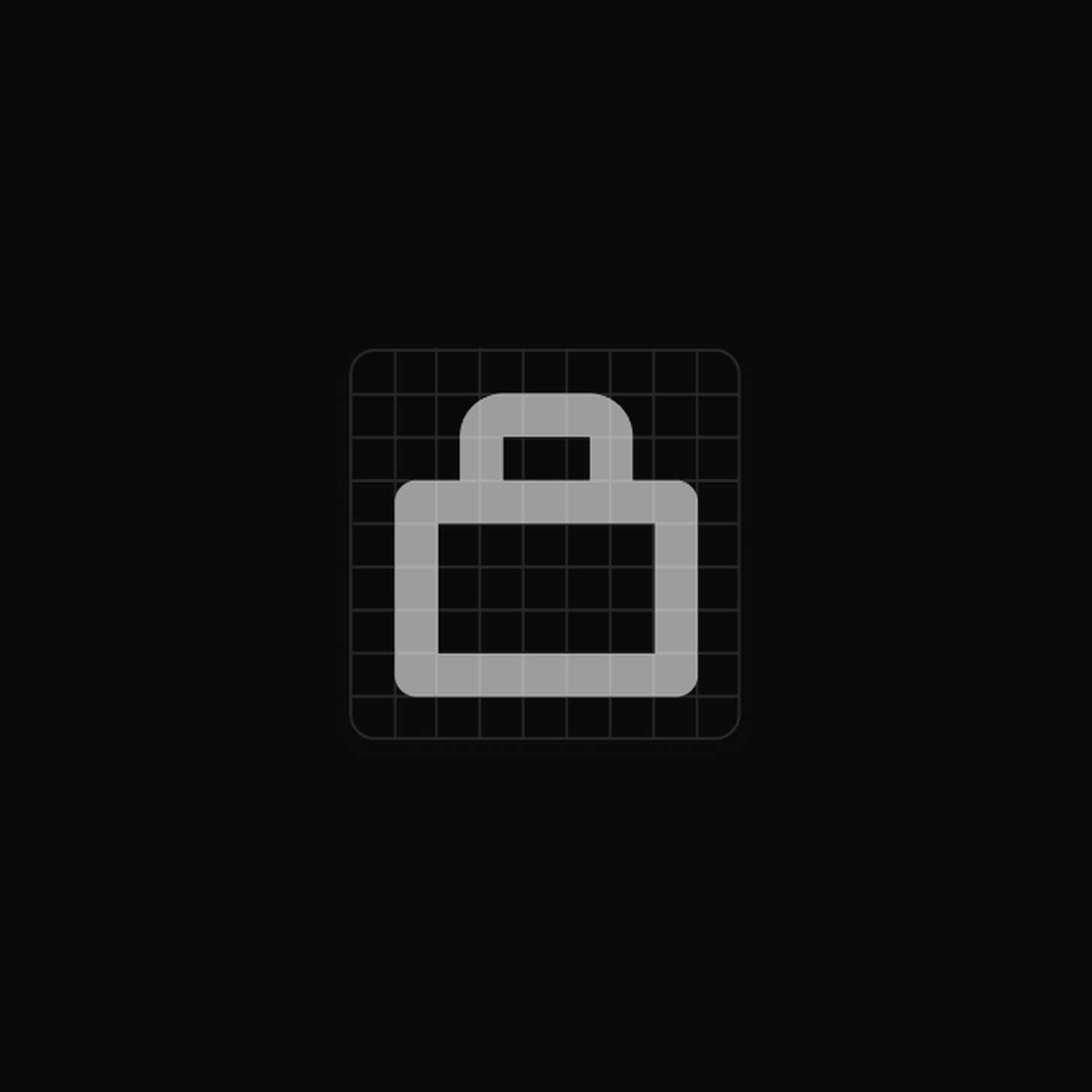 Vector icon asset for an e-commerce or retail section, presented on a technical pixel-grid overlay for a design system portfolio.