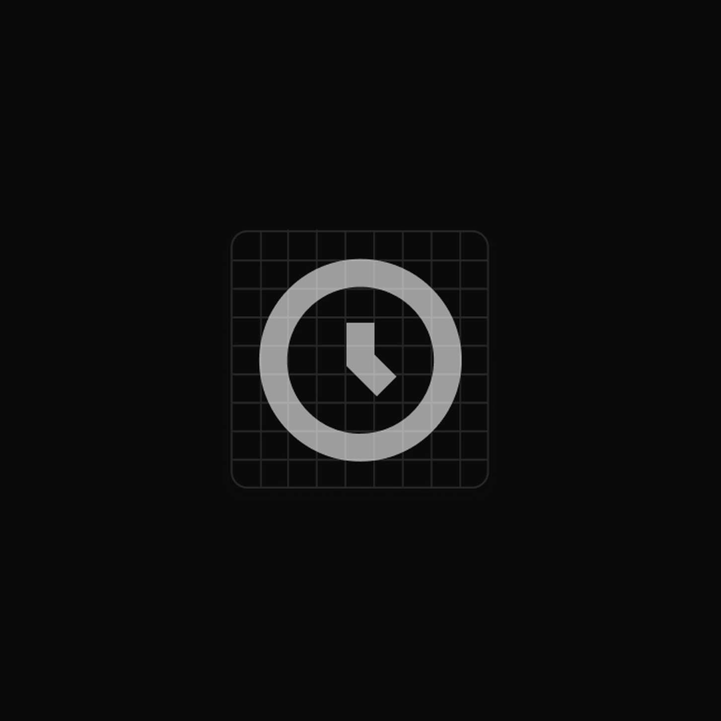 Vector line icon for a history or schedule component, showcased on a technical alignment layout grid block.