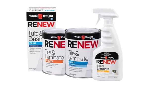 White Knight's range of kitchen and bathroom paints from Renew, including tile and laminate paint and tub & basin paint.