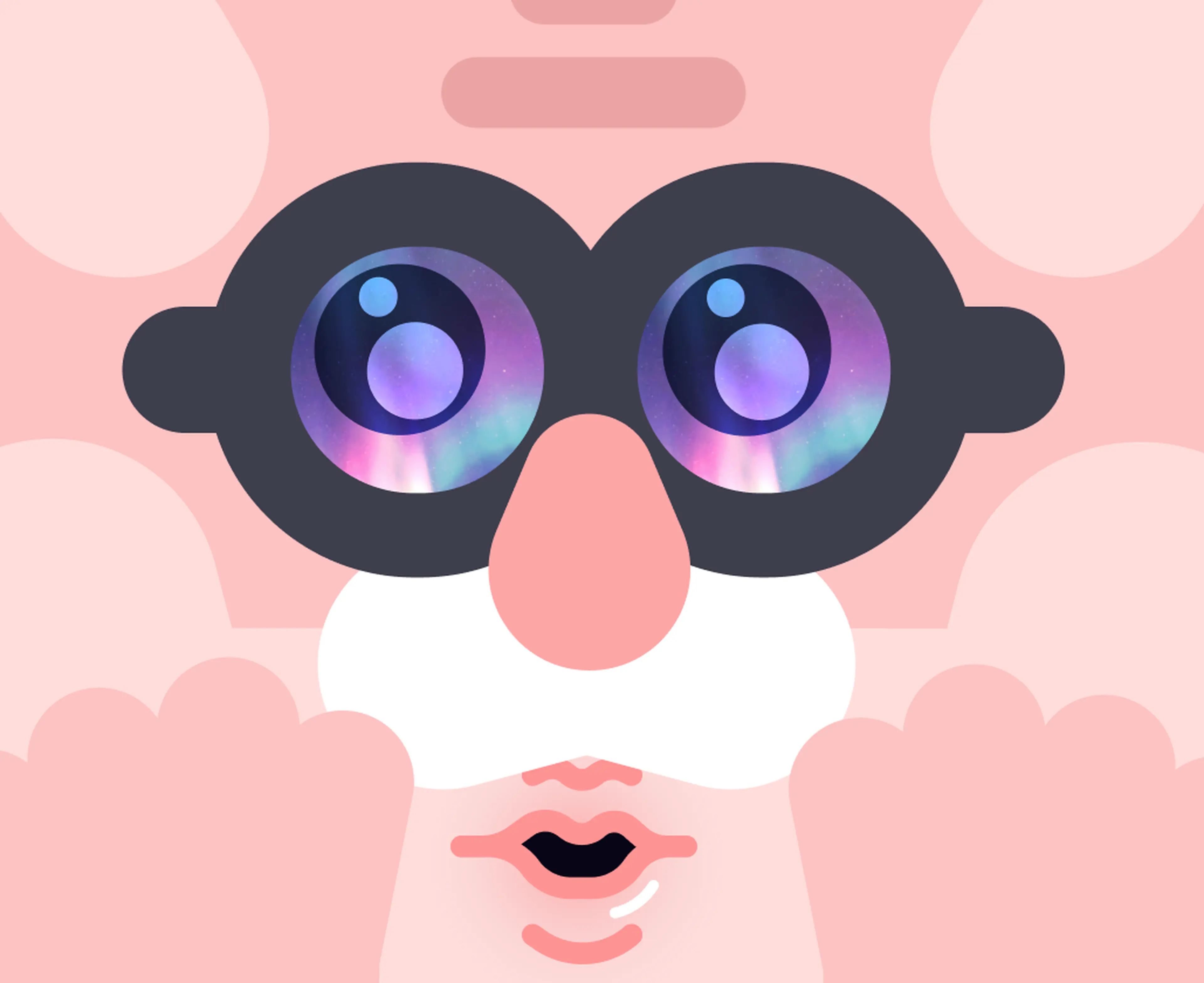 Big round eyes in glasses of an old man