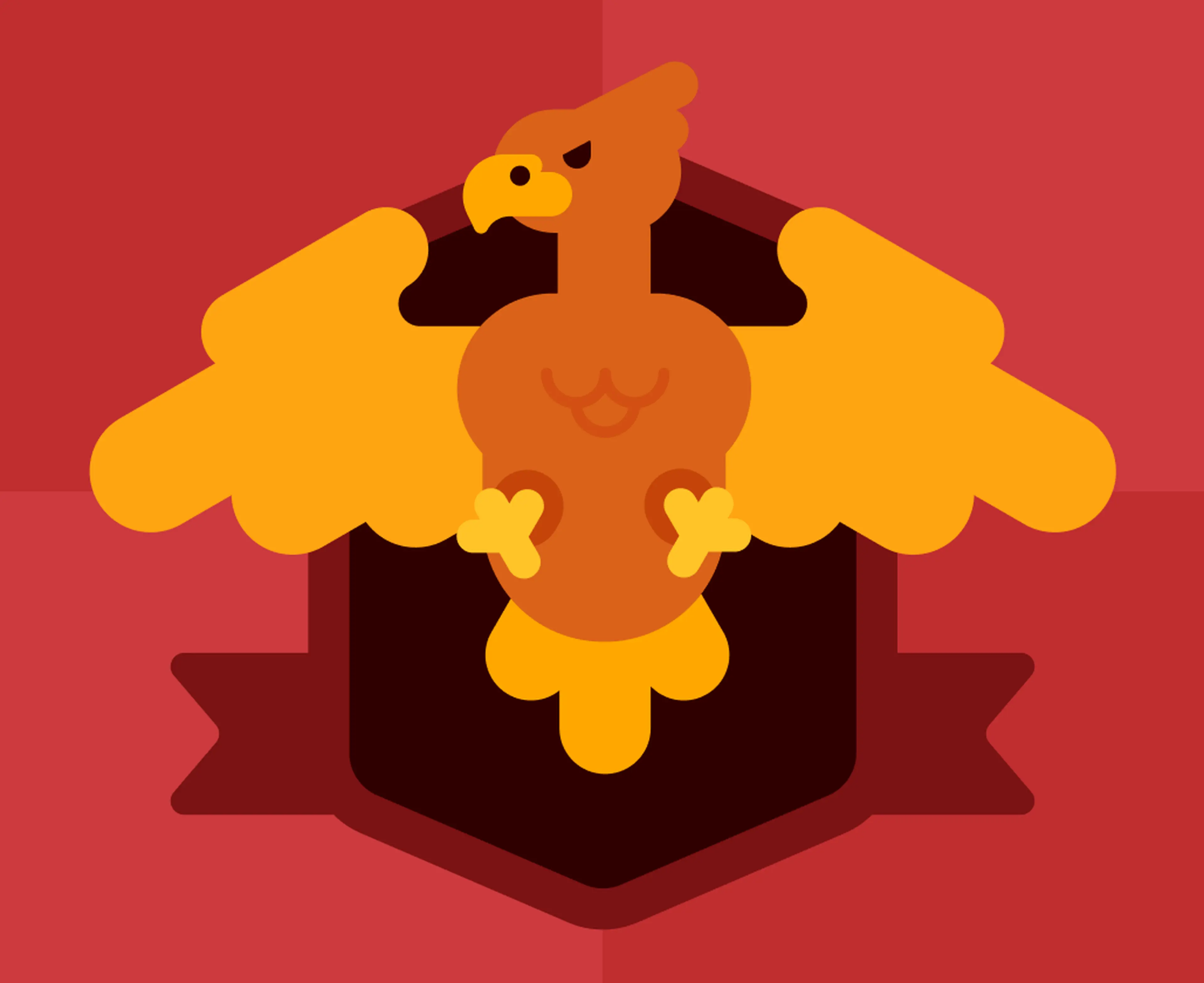 Illustrated golden eagle with outstretched wings on a dark hexagonal crest and banner against a red background, symbolizing a Harry Potter trivia achievement badge