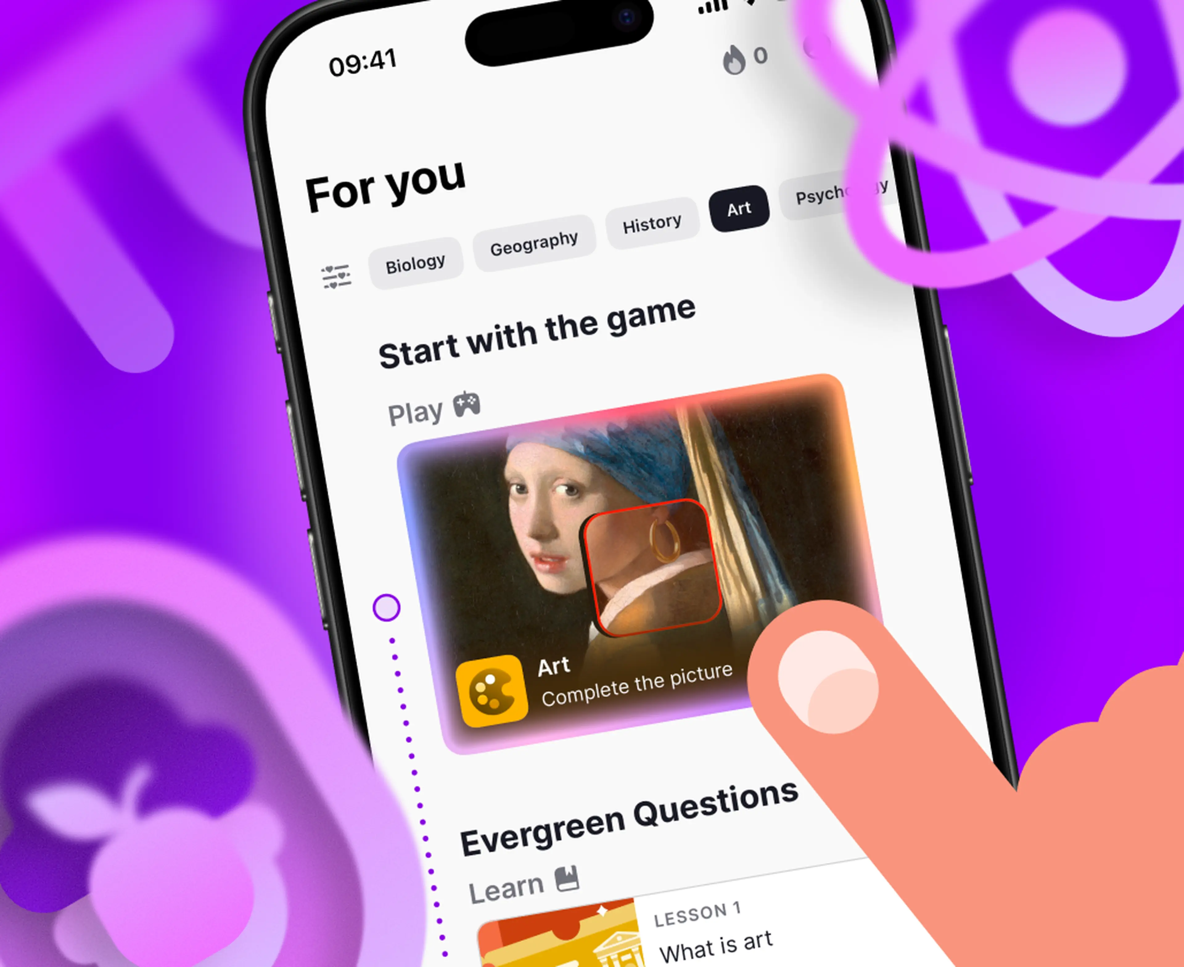 Nibble app screenshot with a big finger points to it