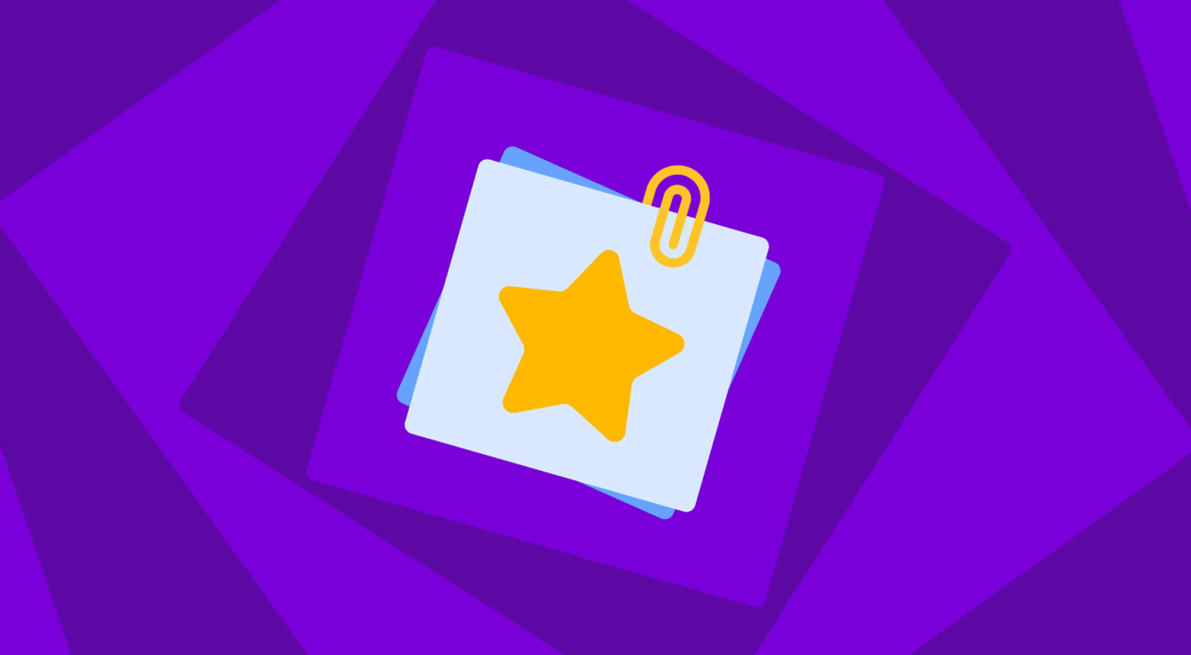 Illustrated white note card with a yellow star and orange paperclip on a layered purple background, symbolizing favorite Nibble learning topics in the Nibble app