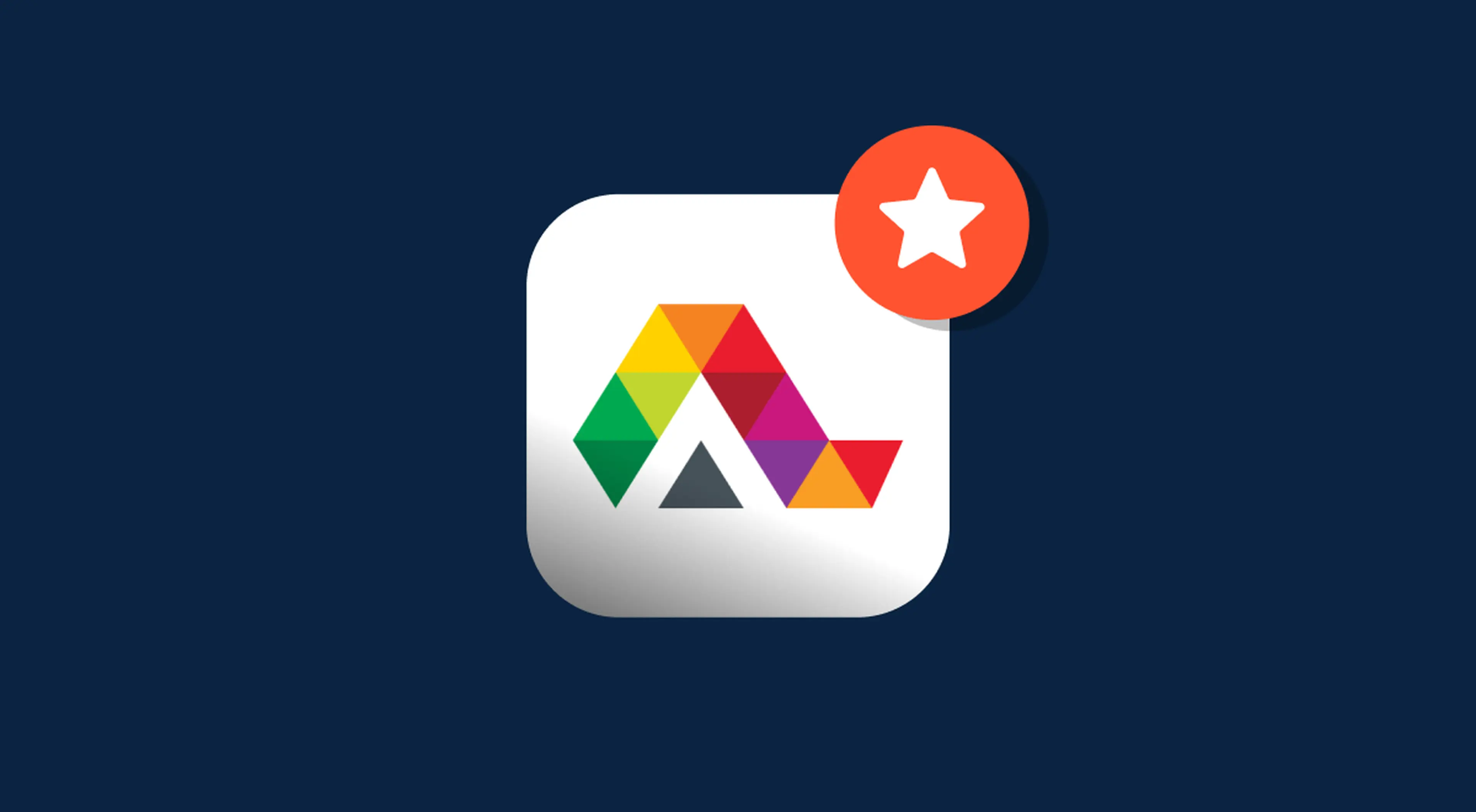 Alison app icon with a colorful triangular logo on a white rounded square, featuring an orange star badge, set against a dark navy blue background