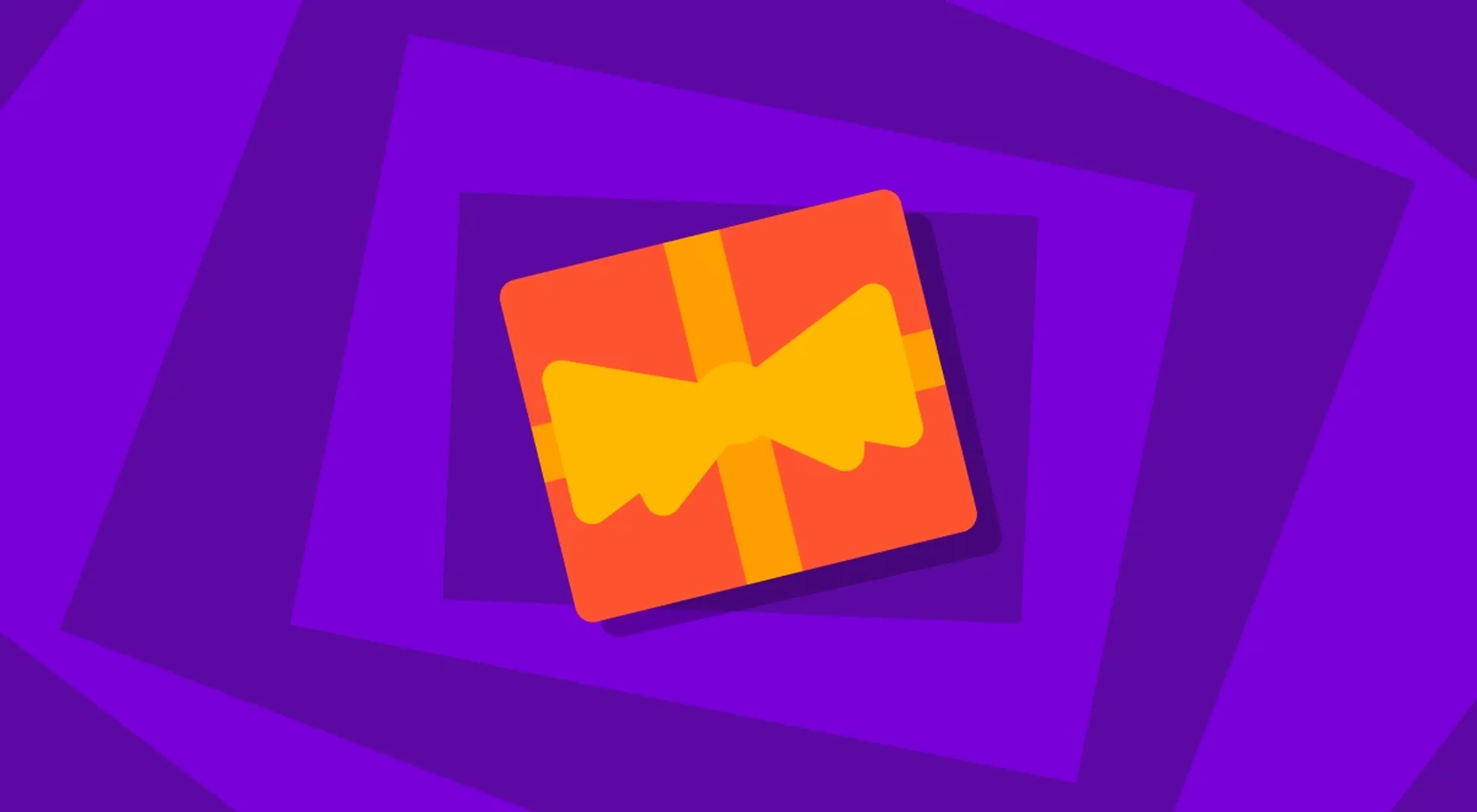 Orange and yellow gift box with ribbon on a purple geometric background, representing the Nibble app free trial offer