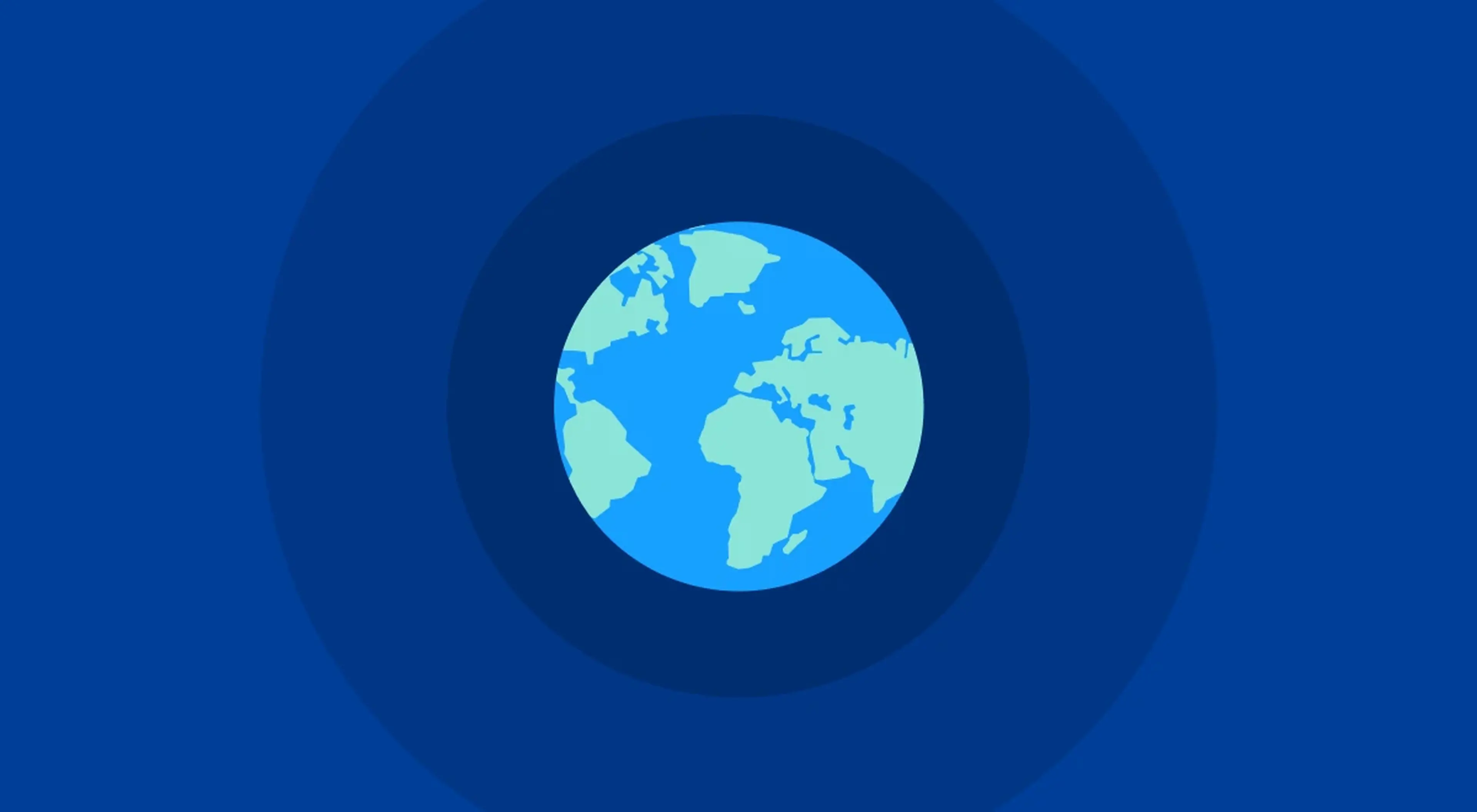 Illustrated Earth at the center of concentric blue rings on a dark blue background, representing orbital paths or gravitational zones in space