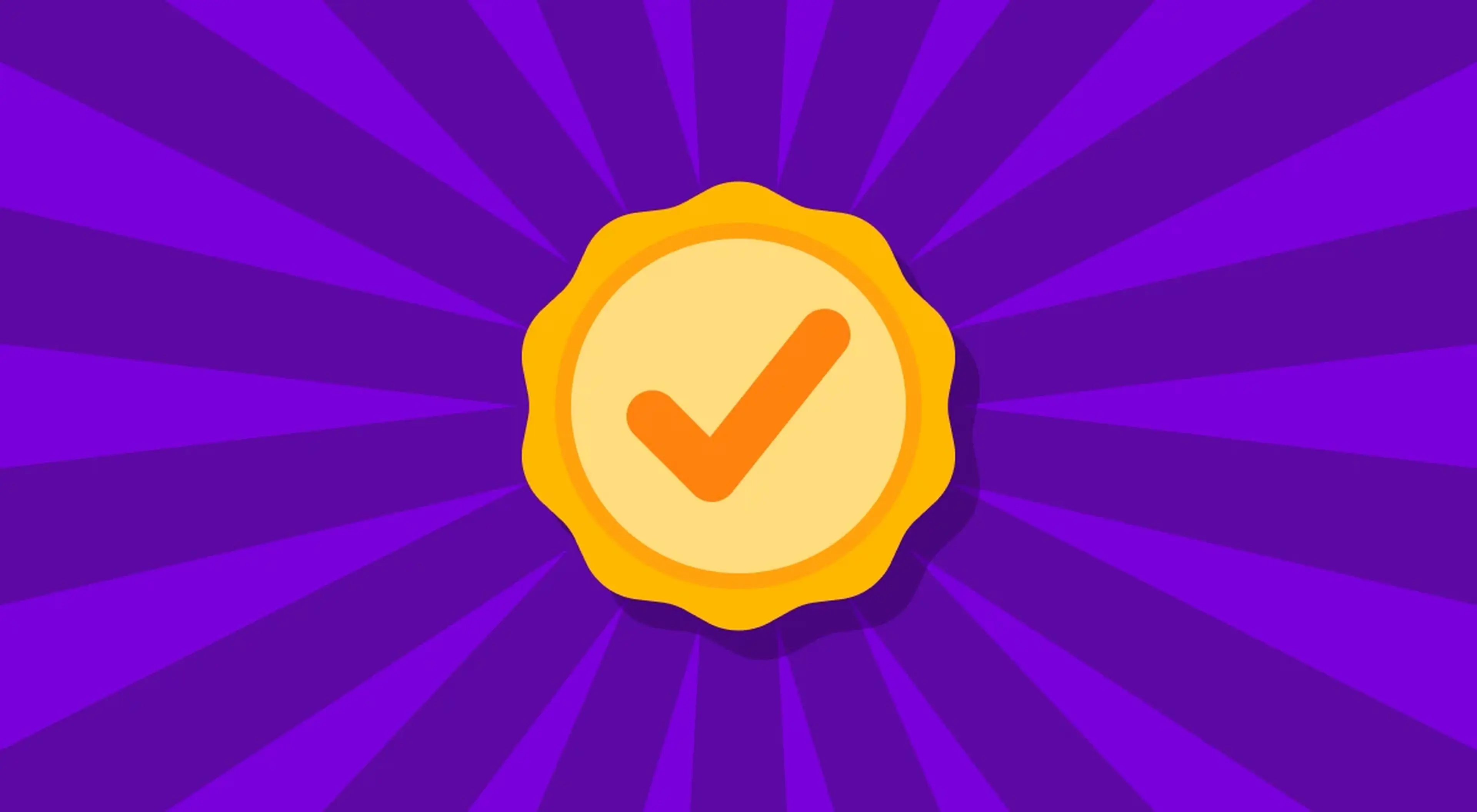 Golden achievement badge with an orange checkmark on a purple radiant background, representing a reward or milestone in the Nibble app