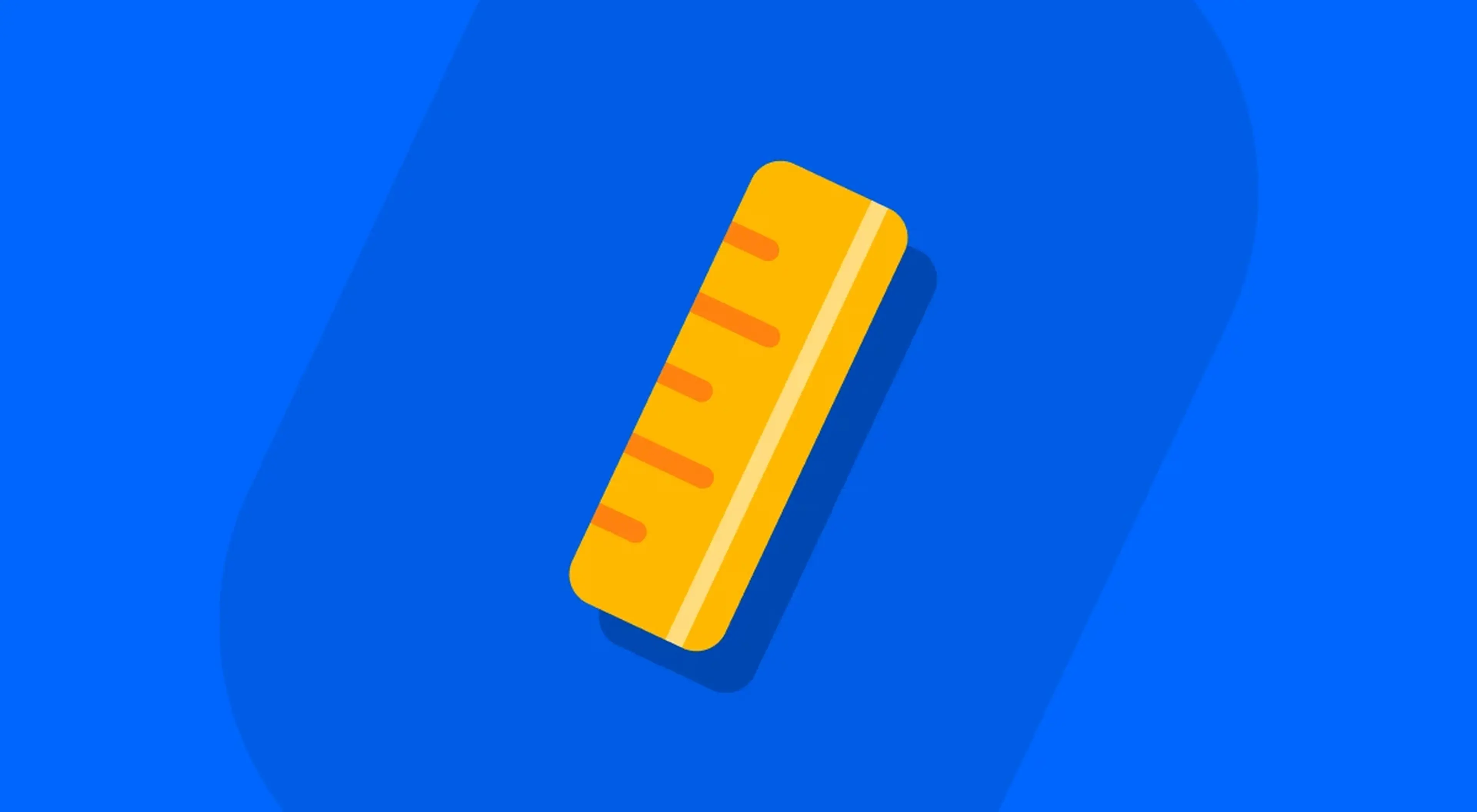 Illustrated yellow ruler on a blue background representing geometry invention and measurement tools