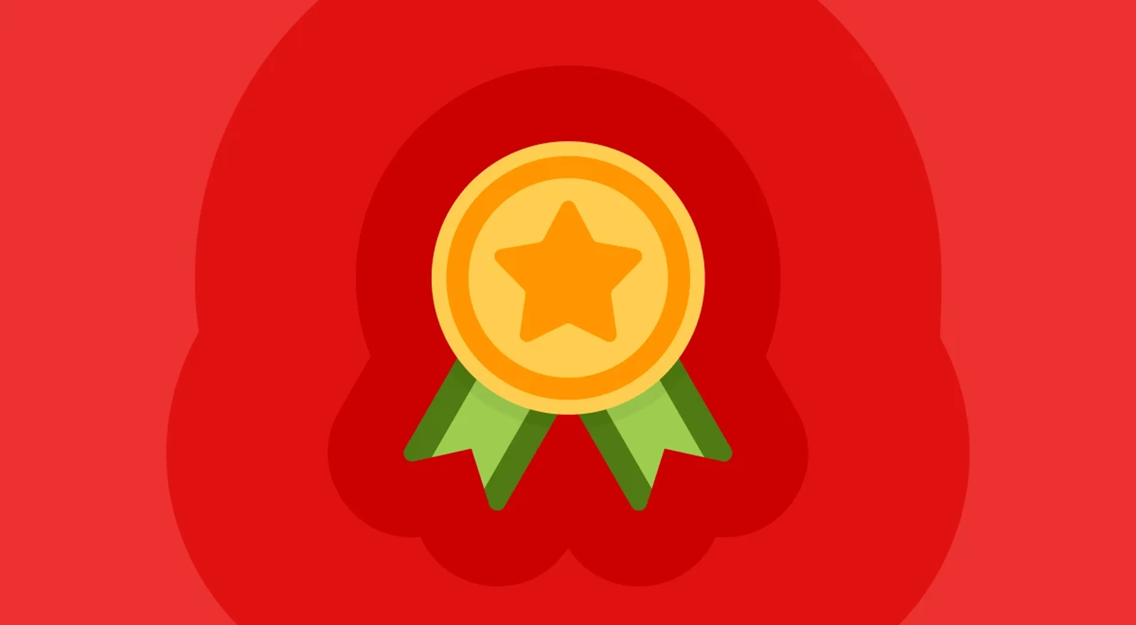 Illustrated gold medal with a star and green ribbon on a red background symbolizing achievement and successful habits