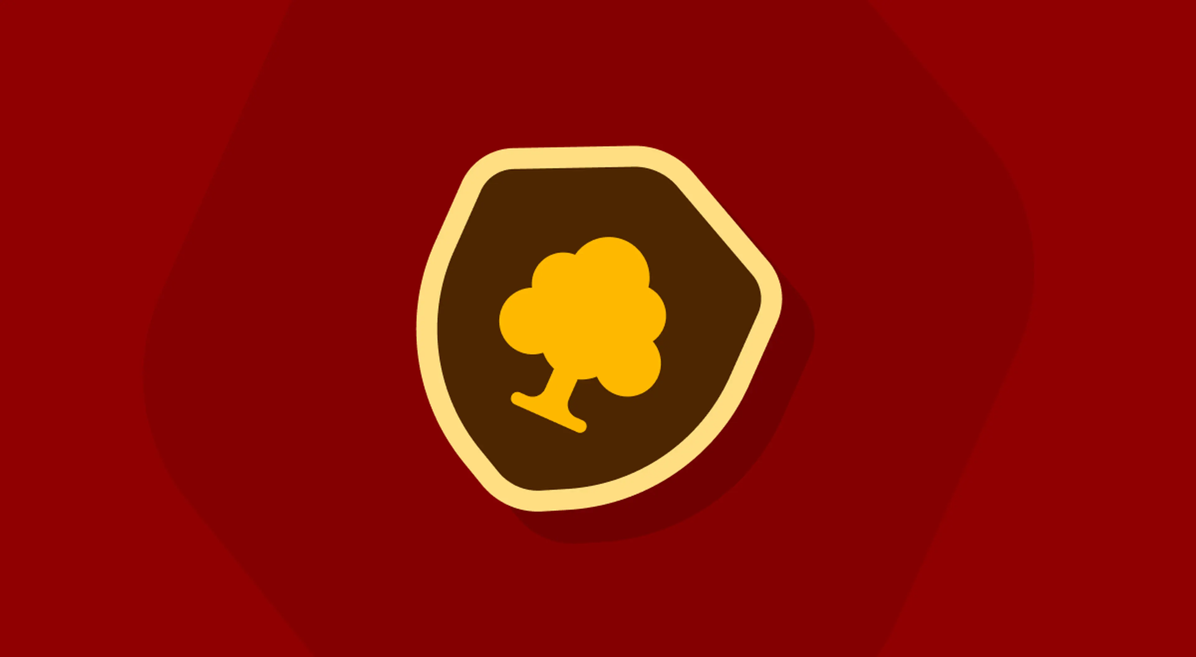 Illustrated golden family tree icon on a brown badge set against a dark red background, symbolizing genealogy for beginners and tracing ancestry roots