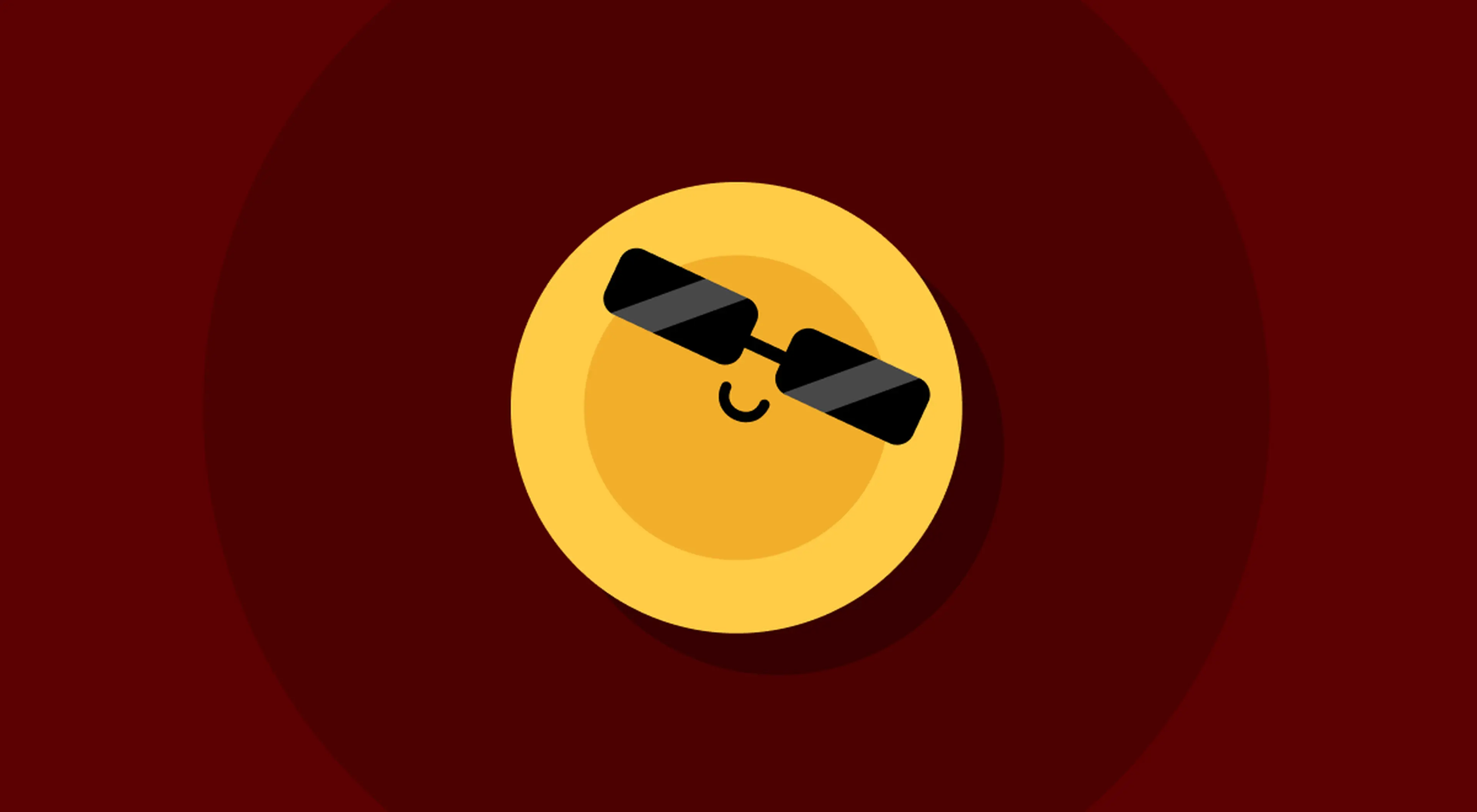 Yellow smiley face wearing black sunglasses with a slight smile against a dark red circular background, illustrating cool things to learn