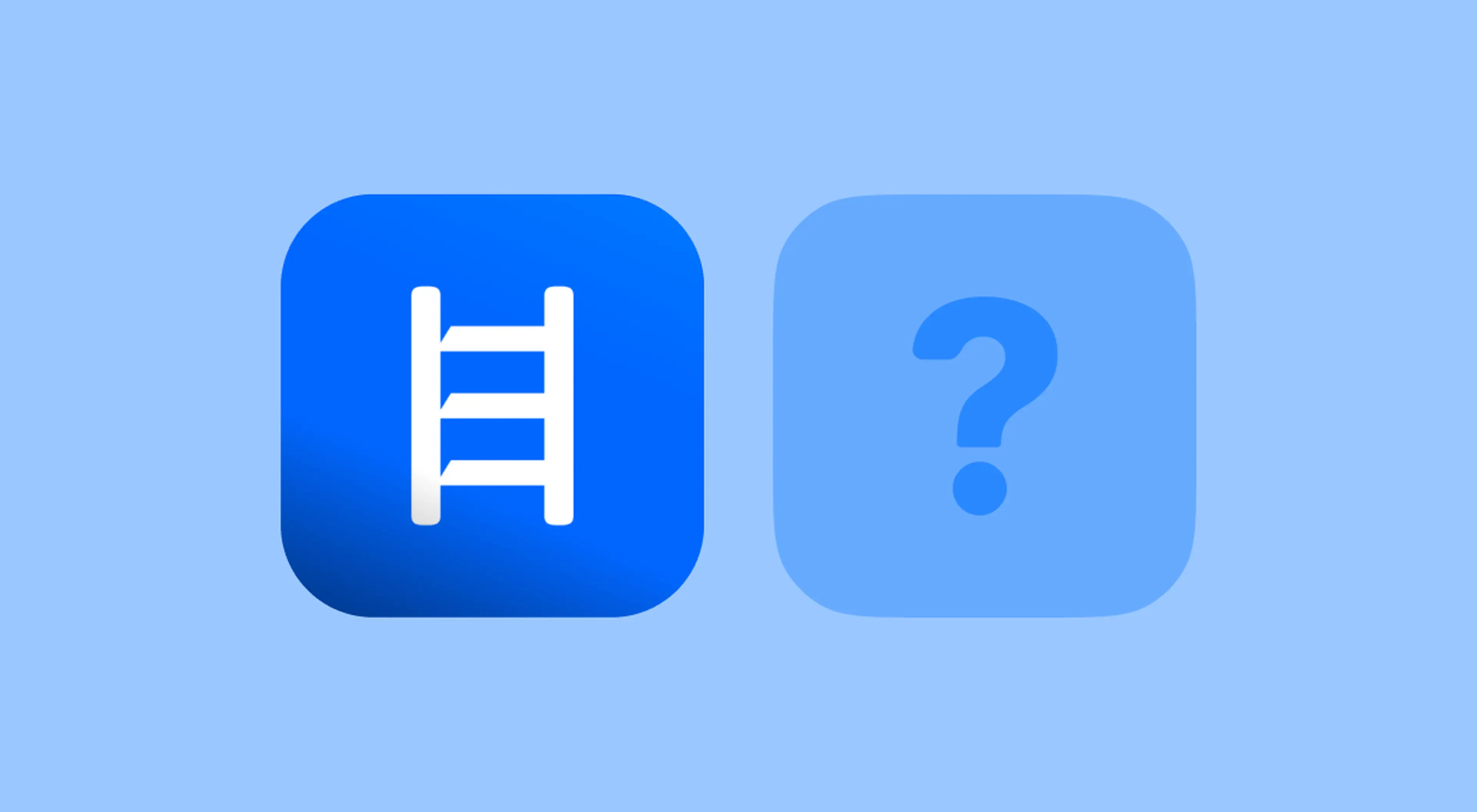 Blue Headway app icon with a white ladder symbol next to a faded question mark icon on a light blue background, illustrating Headway alternatives