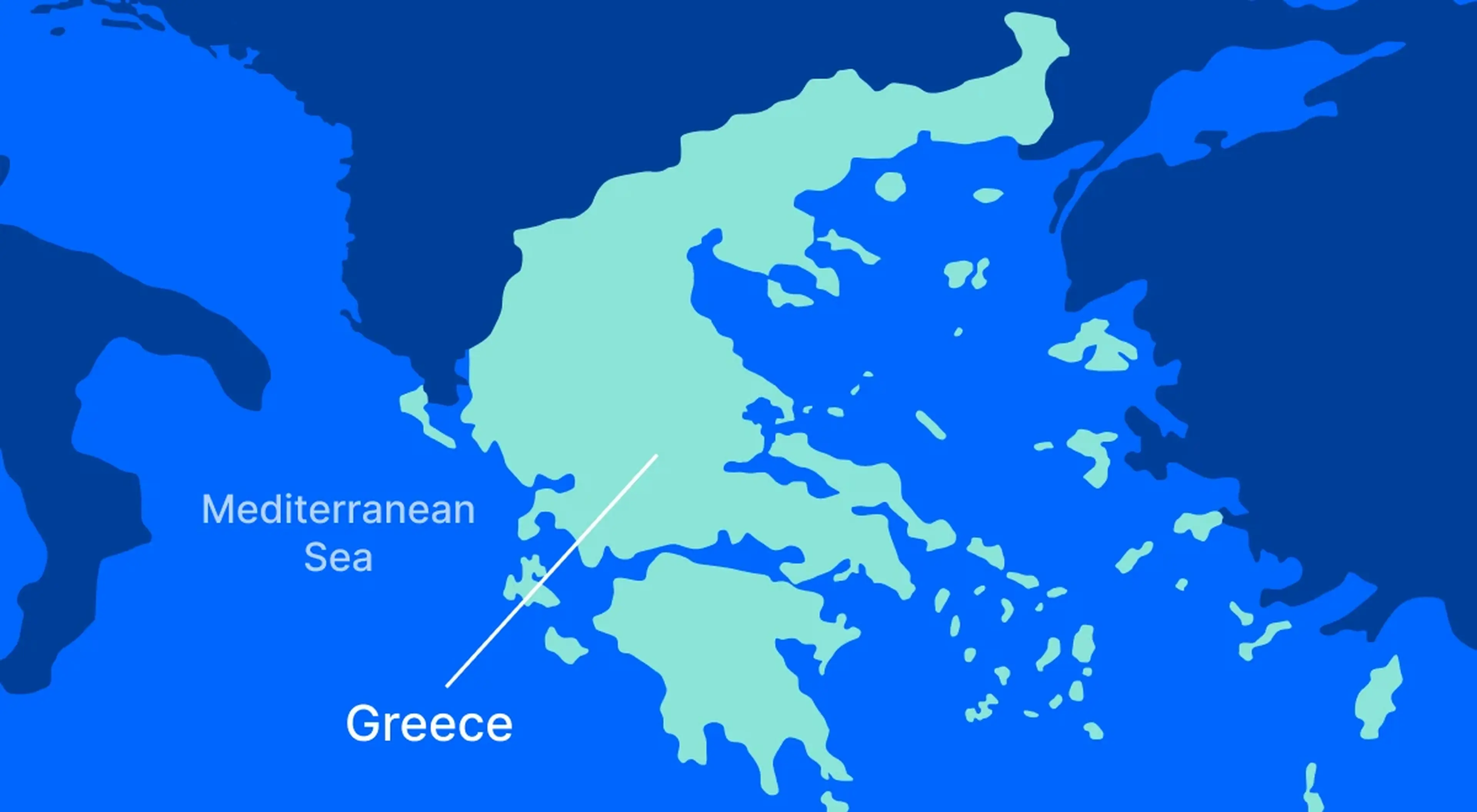 Illustrated map of Greece and the Mediterranean Sea in teal and blue tones, highlighting Greek geography for a trivia quiz