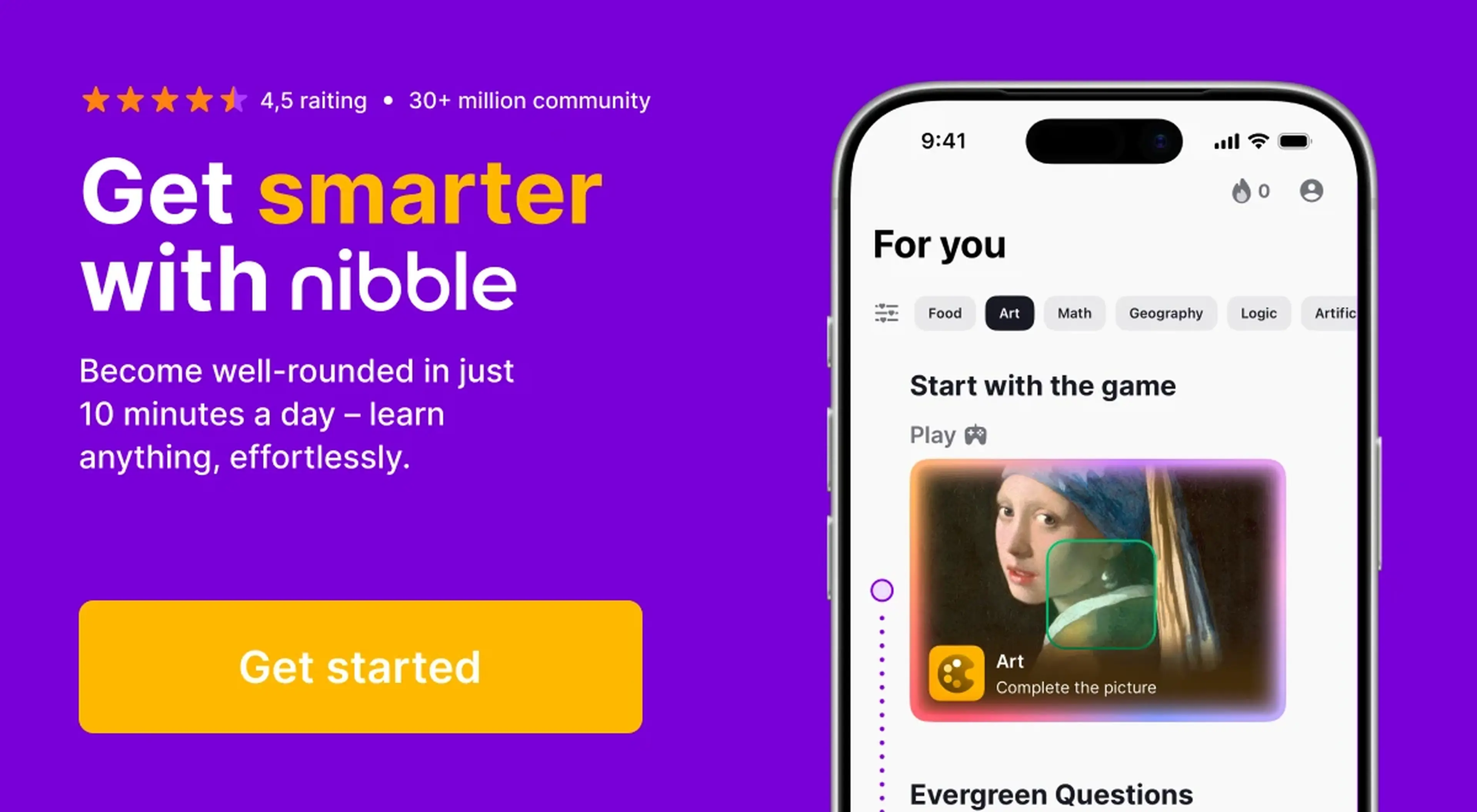 Nibble app mock up with the raiting and description