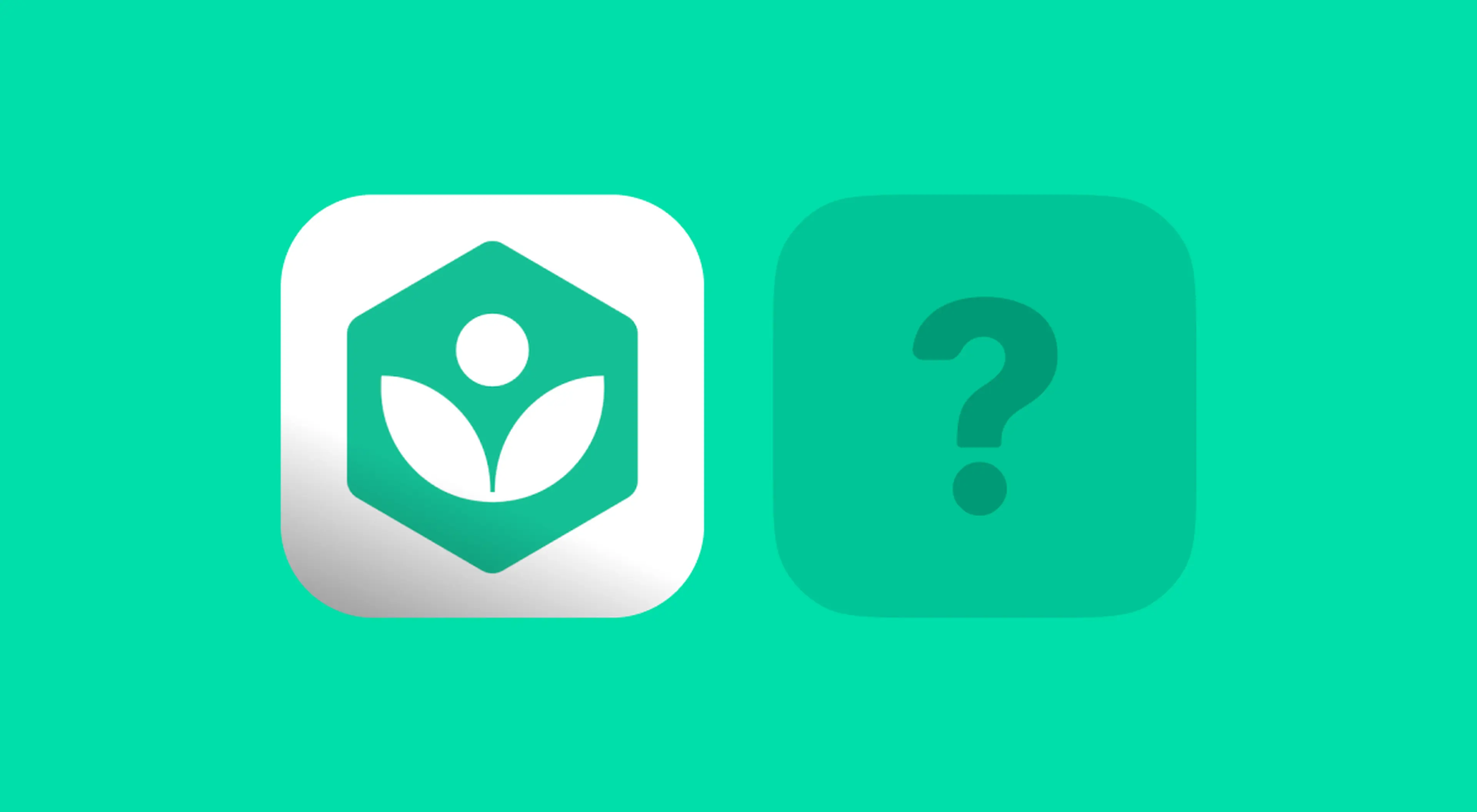 Khan Academy app icon with white hexagonal logo next to a question mark icon on a green background, suggesting an app comparison or alternative