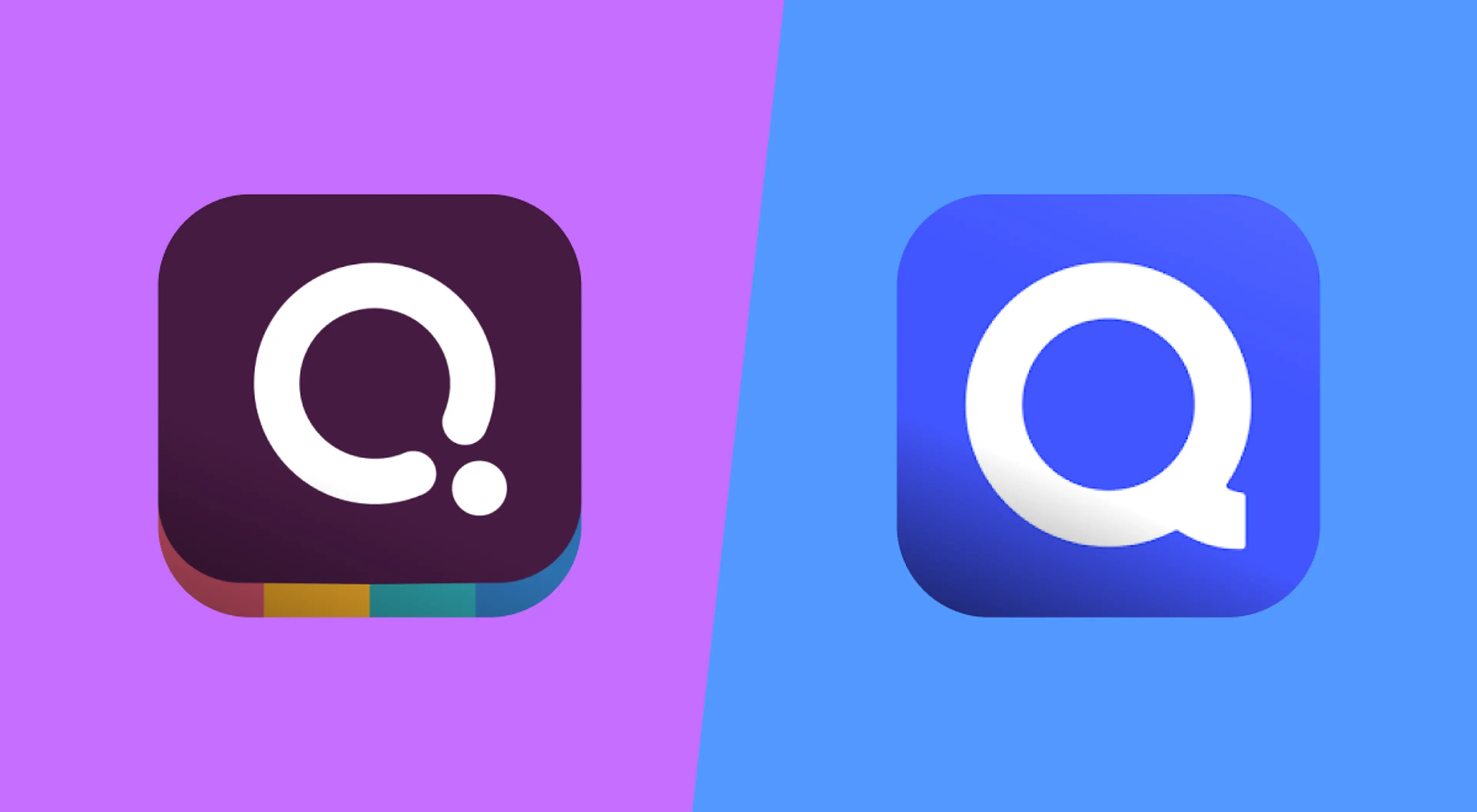 Quizizz vs Quizlet app icons side by side, the dark purple Quizizz logo on a violet background and the blue Quizlet logo on a lighter blue background