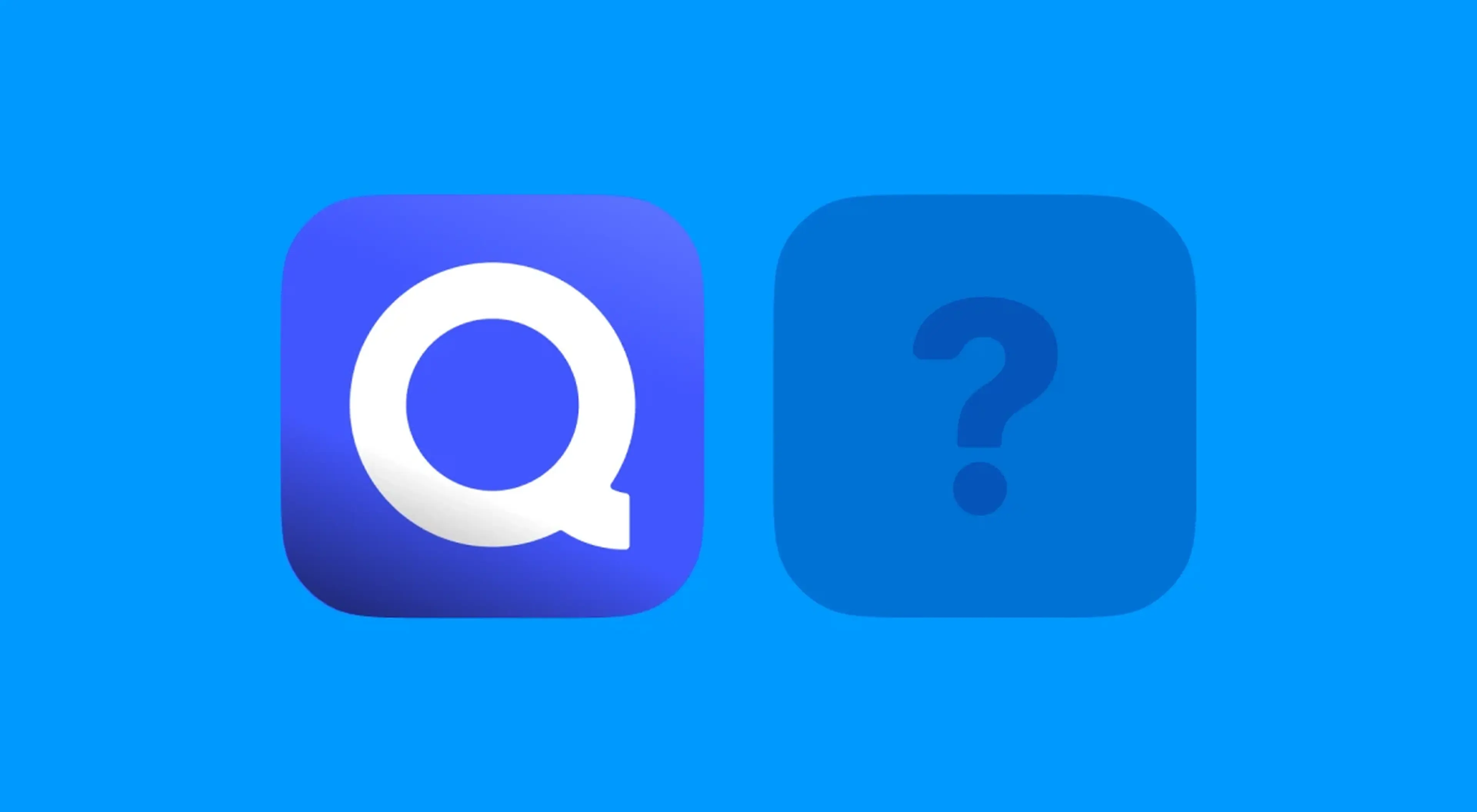 Quizlet app icon and question mark on a blue background with, illustrating a study tools comparison