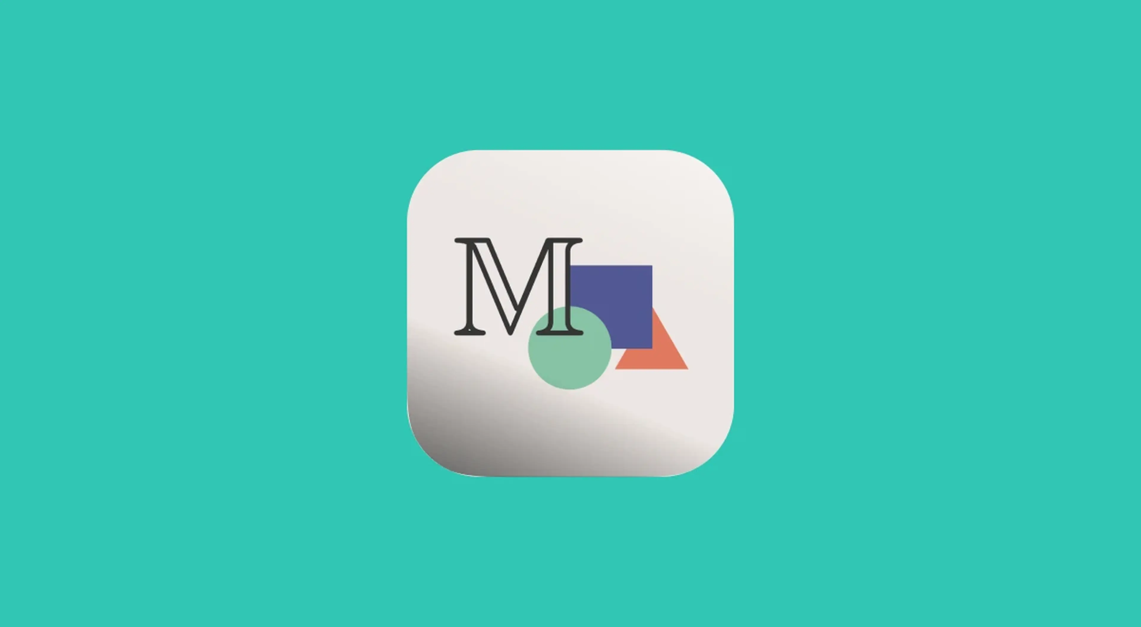 Manim app icon featuring a stylized letter M with blue square, orange triangle, and green circle shapes on a teal background