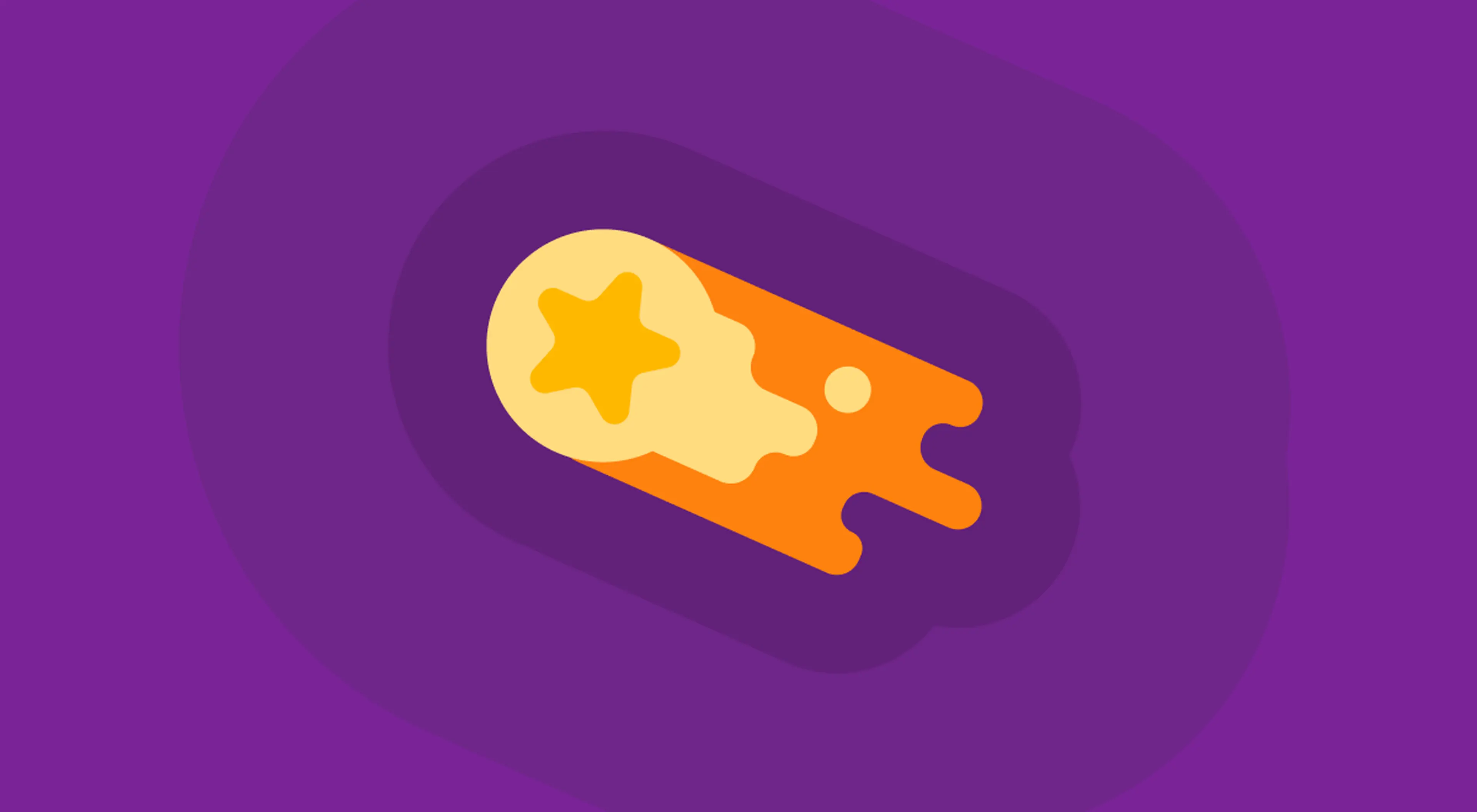 Flat illustration of orange shooting stars with a glowing yellow star head streaking across a purple background