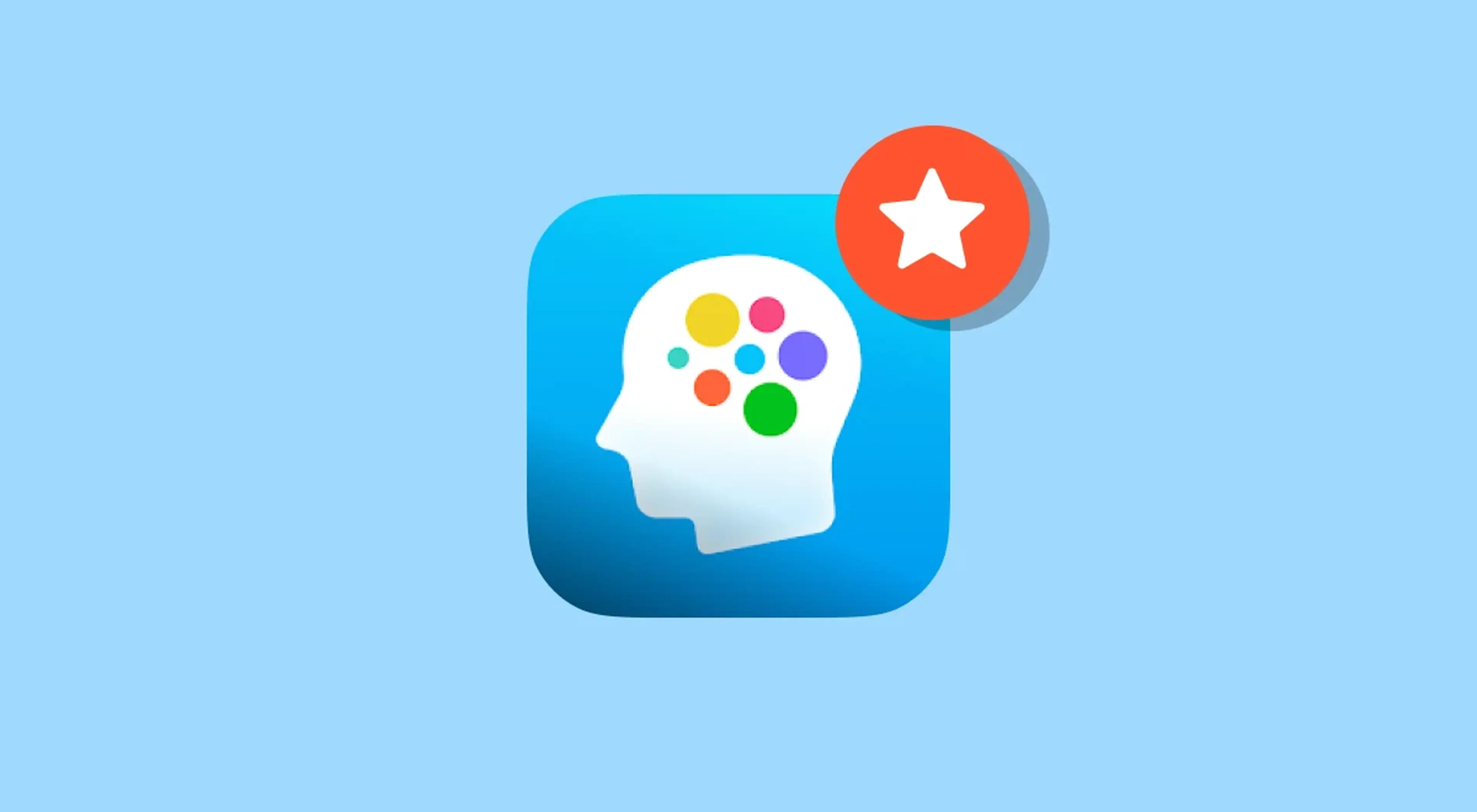 Elevate brain training app icon with colorful head illustration centered on light blue background_