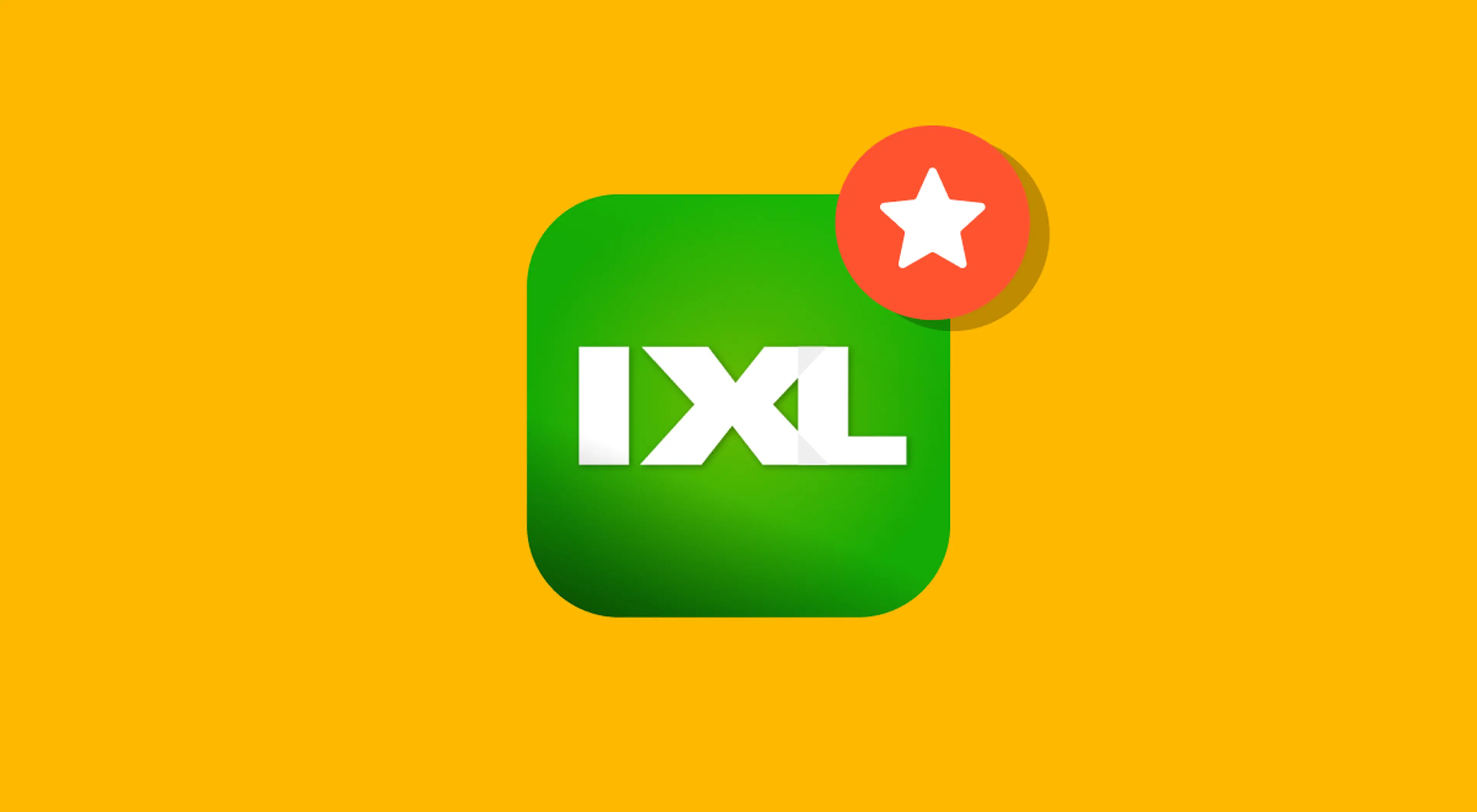 Green IXL learning app icon with a red star badge on a yellow background, illustrating an app review