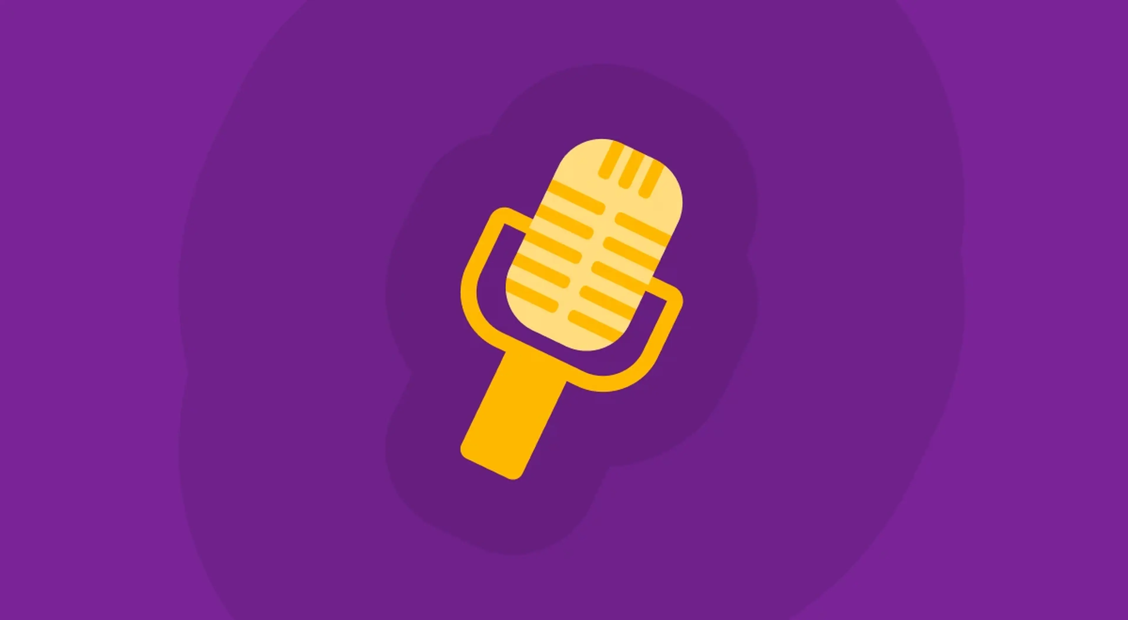 _Illustrated golden vintage microphone on a purple background representing a pop culture podcast or music trivia concept