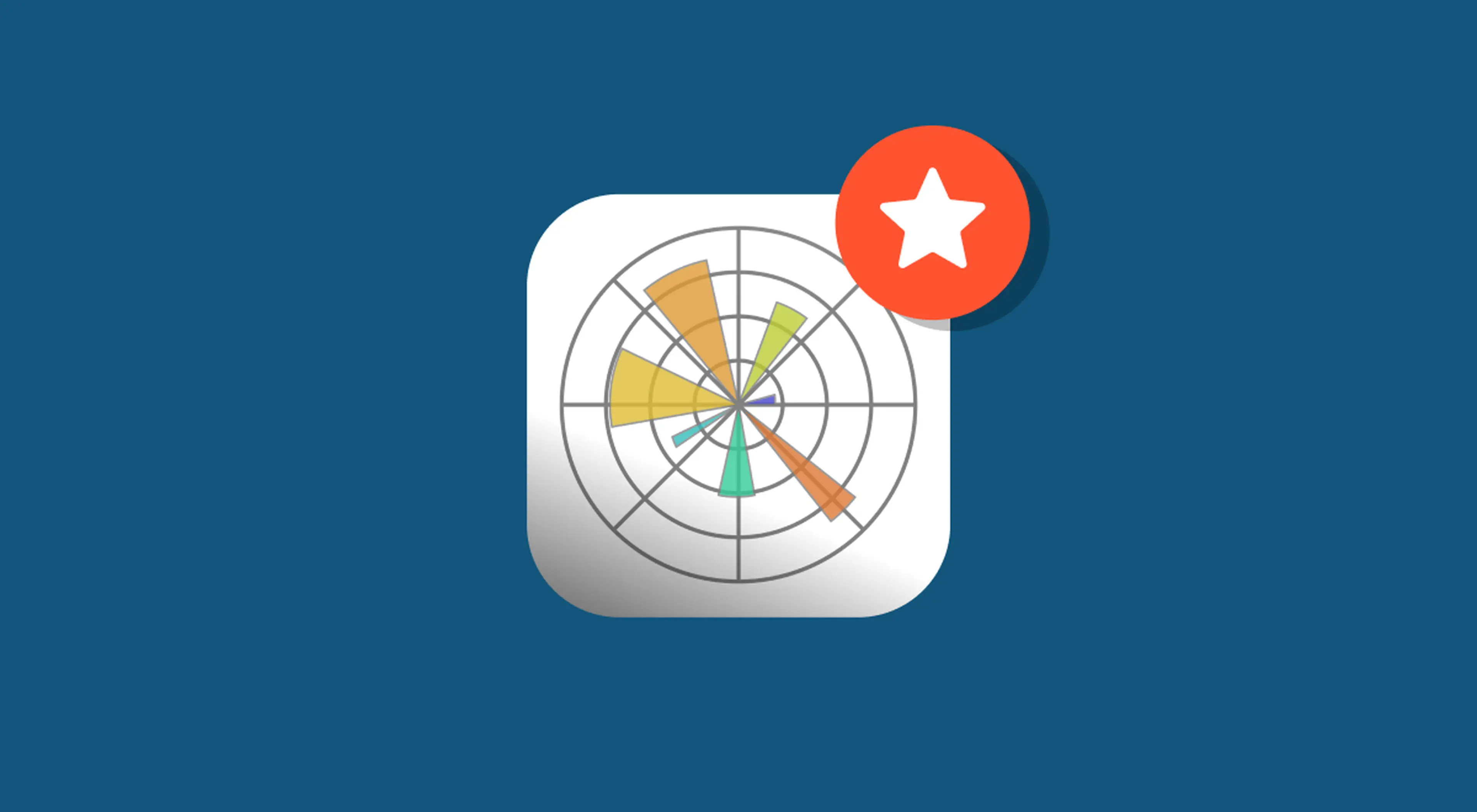 White app icon featuring a colorful matplotlib polar chart with radial segments, paired with a red star badge, set against a solid dark blue background