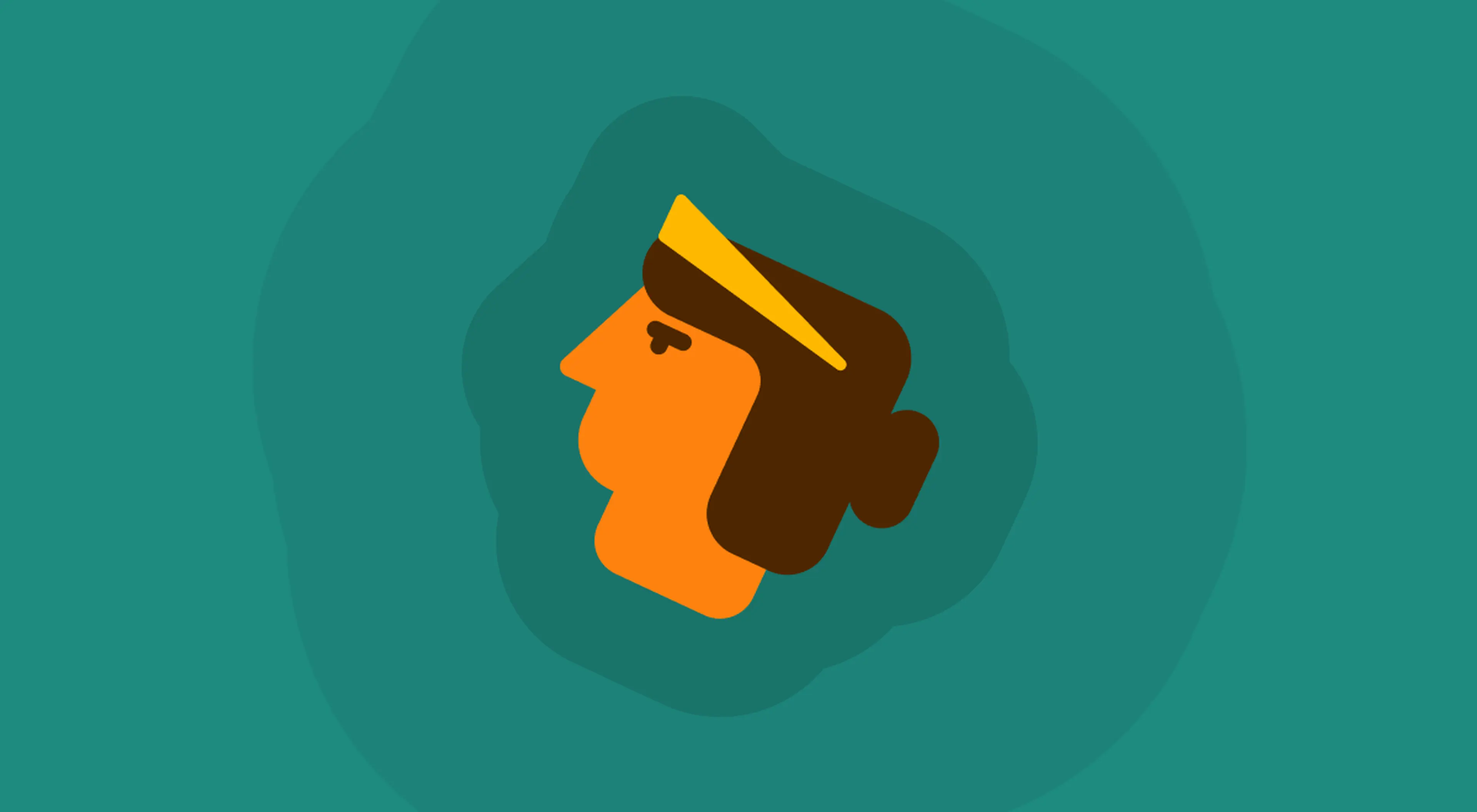 Illustrated profile of a person with brown hair and a golden headband on a teal background, representing a Greek gods quiz