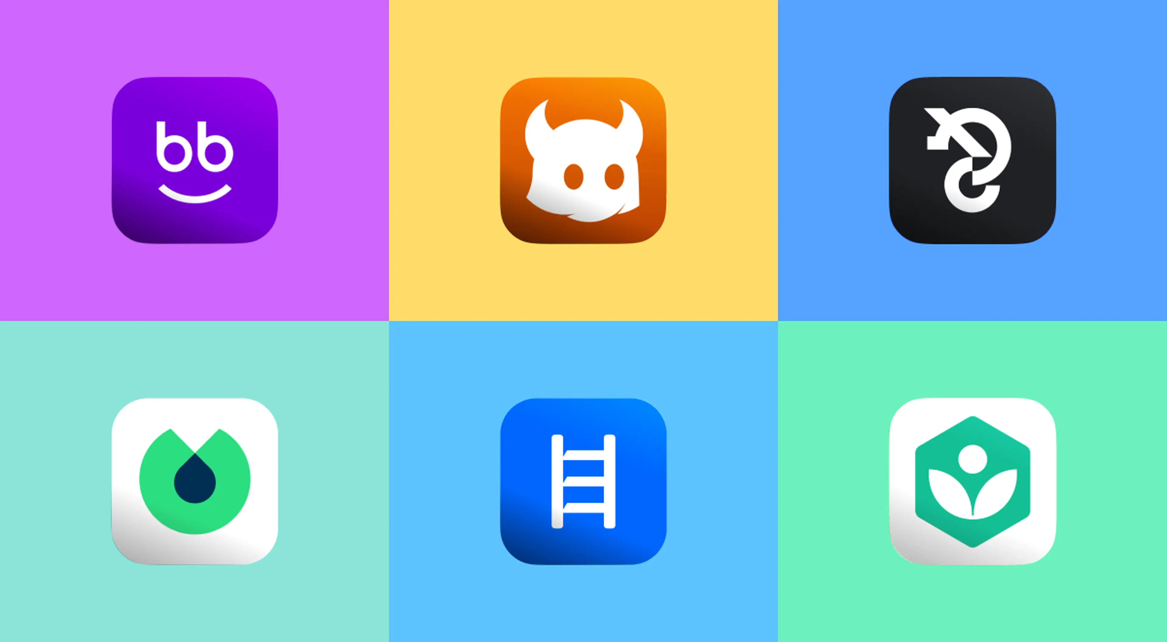 Grille de six icônes colorées d'applications parmi les meilleures applis pour apprendre l'histoire, sur fonds violet, jaune, bleu et vert