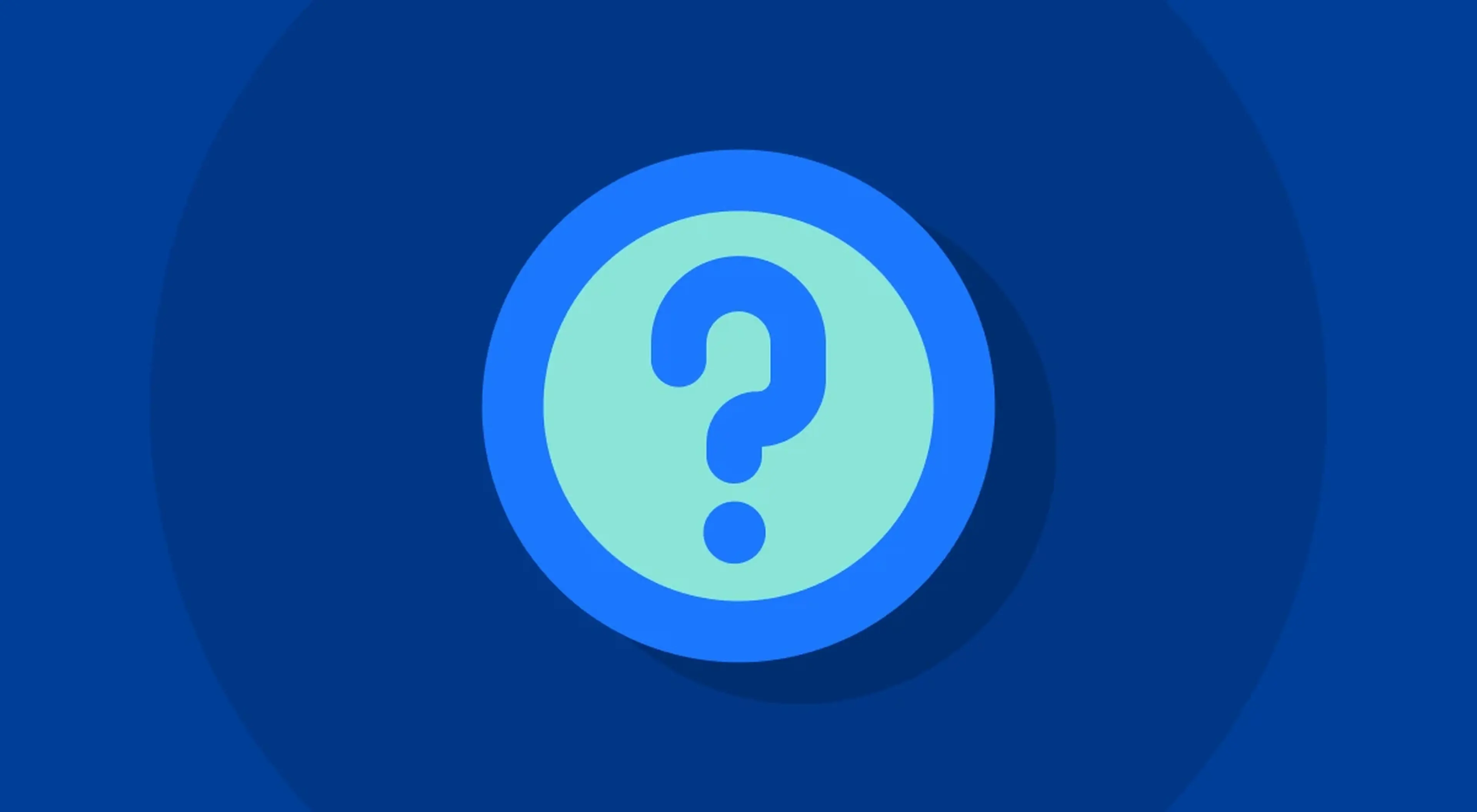 Light blue question mark icon inside a circle on a dark blue background with subtle circular shadows, representing a trivia quiz question