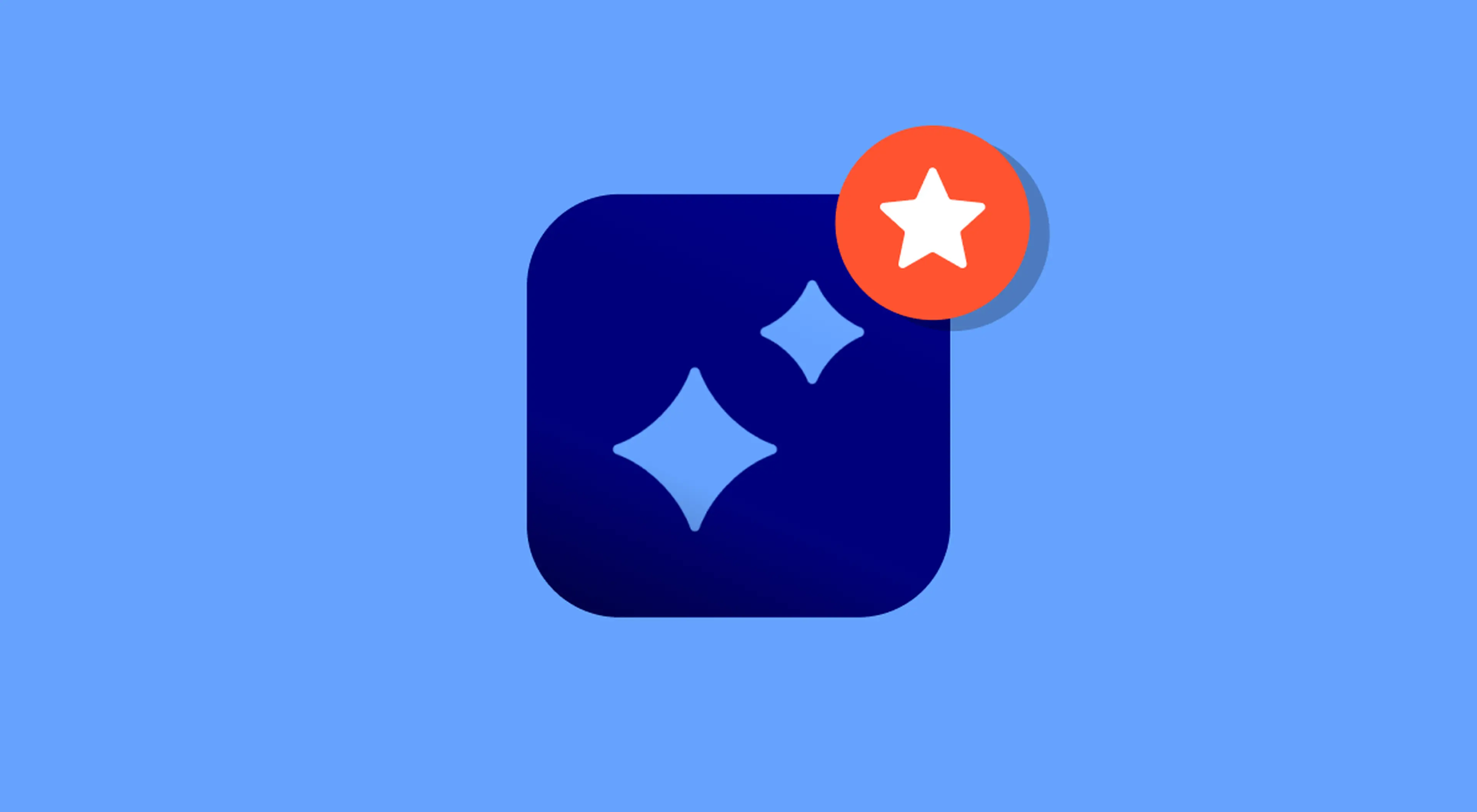 Dark blue app icon with sparkle stars and an orange star badge on a light blue background, representing an imagine math review featured rating