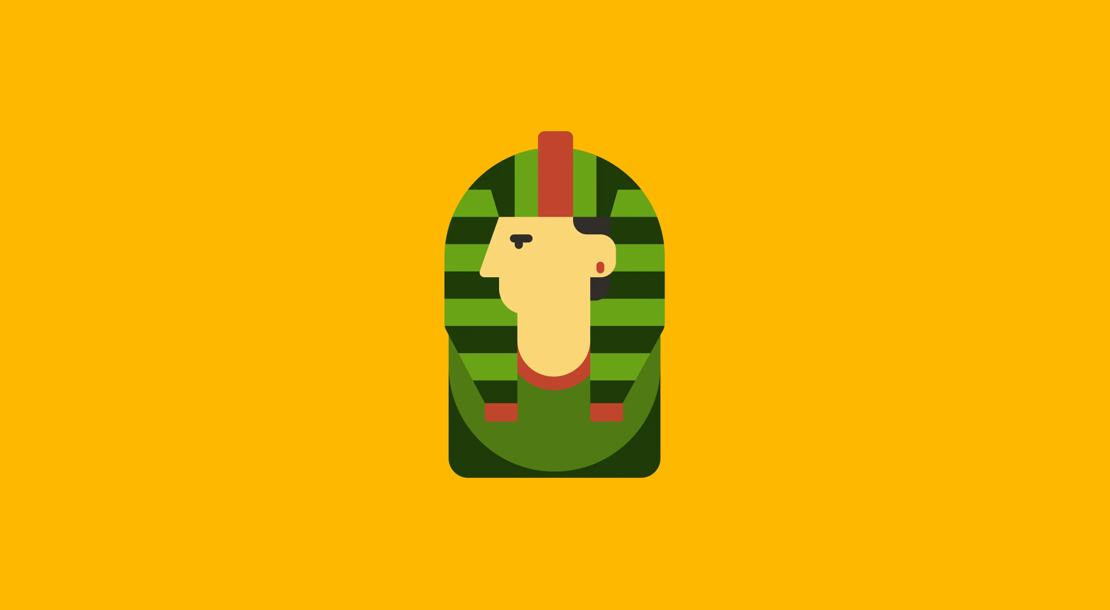 _Flat design illustration of an ancient Egyptian pharaoh mask in green and gold on a bright yellow background