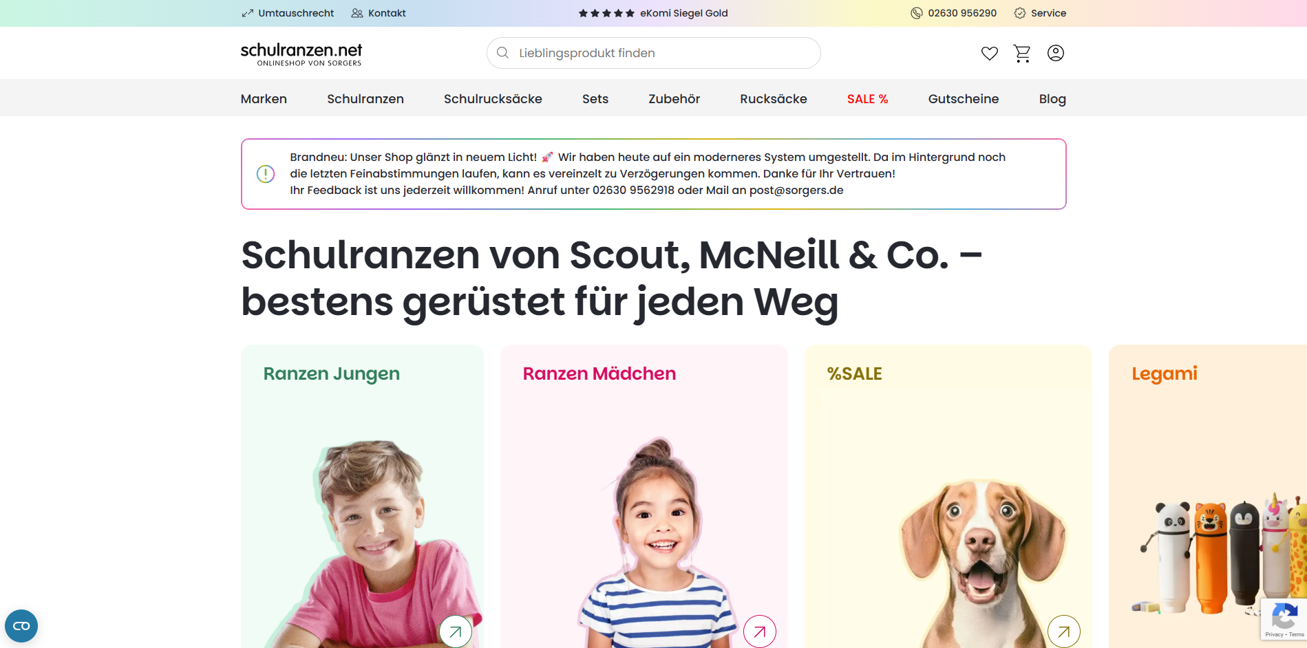 Ein Bild von der Startseite der Website