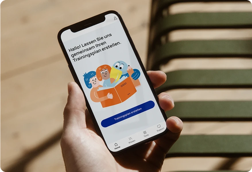 Screenshot der hiToco®-App mit dem Startbildschirm für den Trainingsplan