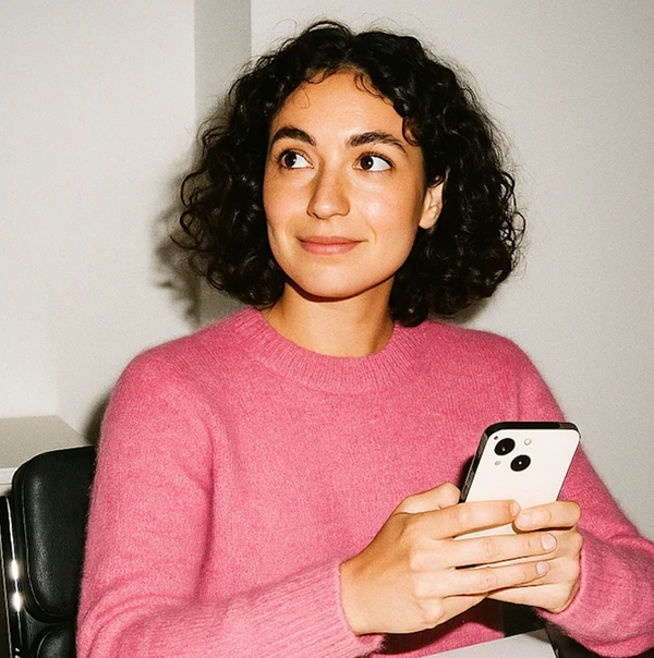 Lächelnde junge Frau, die ihr Handy betrachtet