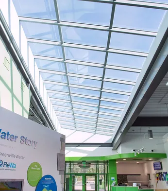 KlearSky™ single slope glass skylight in science center