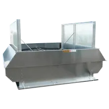 Steel rooftop ventilation unit with two vertical panels and a wide base, designed for industrial airflow management.