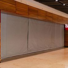 Wood-paneled airport gate area with doors labeled C08 and C09, closed with a gray Smokemaster SM5.