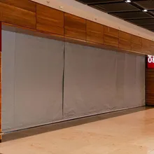 Wood-paneled airport gate area with doors labeled C08 and C09, closed with a gray Smokemaster SM5.