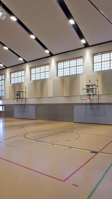 UniGrid FRP panel wall system in school gymnasium