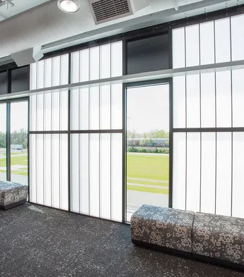 UniGrid FRP wall system interior view of sports and learning facility with mixed glazing