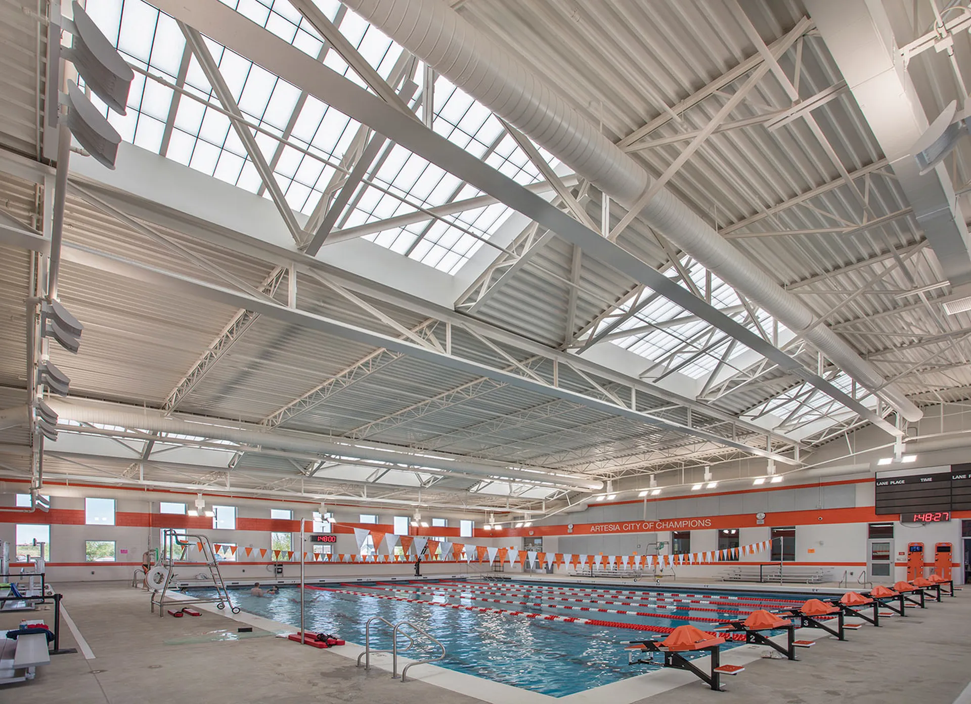 GridSpan FRP skylights over pool area in aquatic center