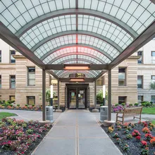 Liteway™ FRP curved canopy system over walkway between two hospital buildings