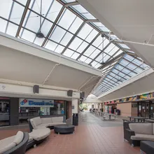 QuadSpan™ polycarbonate skylight over walkway area between two buildings.