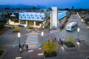PentaClad™ polycarbonate cladding system used on parking garage transit station
