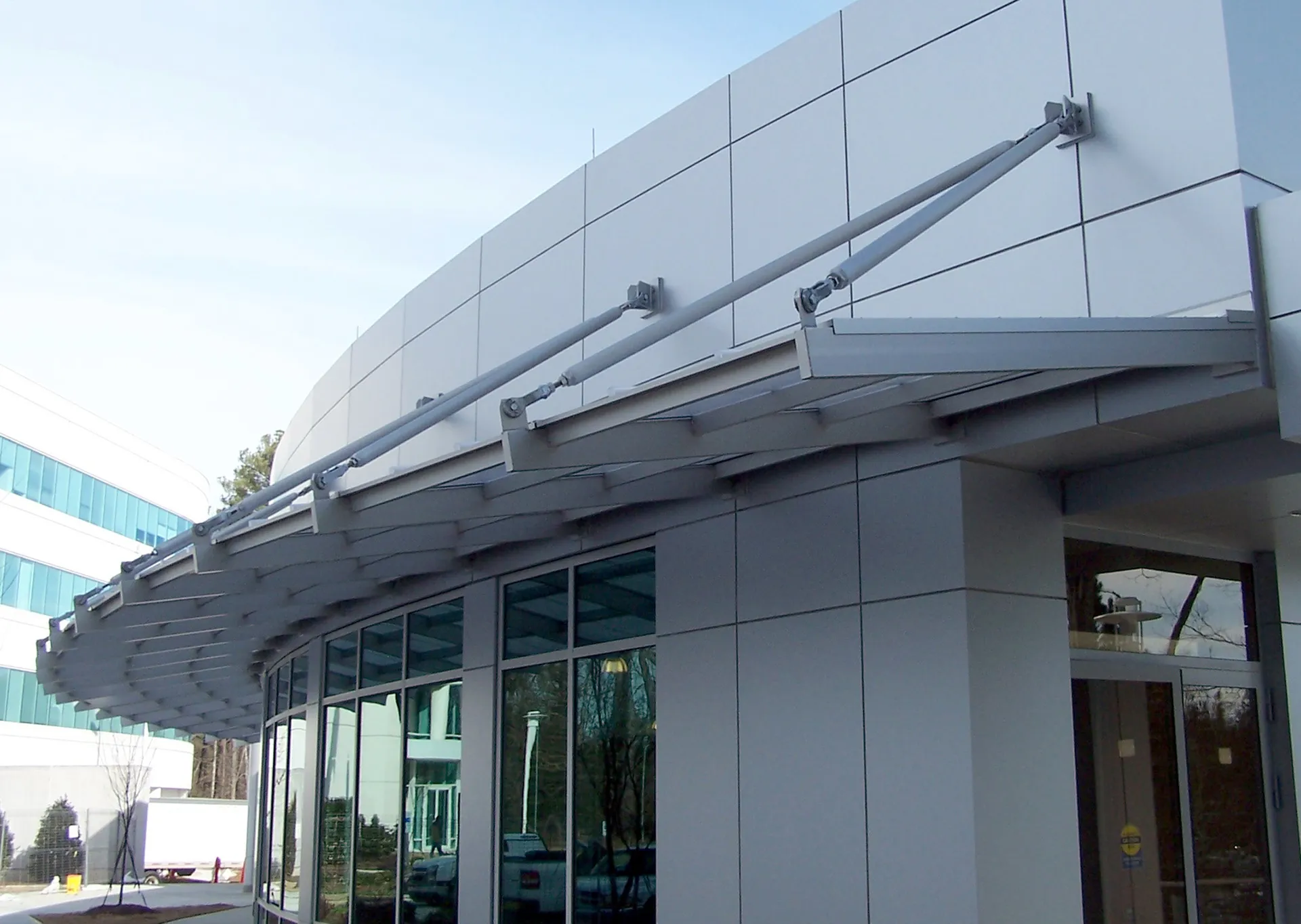 LiteBrow™ Suspended Canopy System over Office Building Entryway